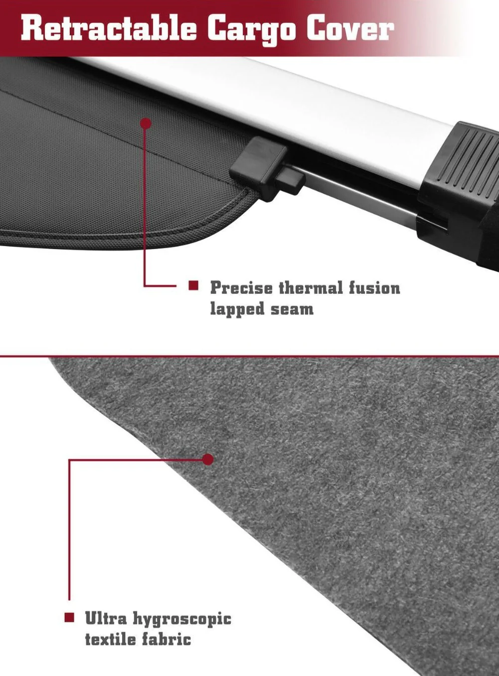 Fits 2019-2020 Infiniti QX50 Luggage Rear Trunk Retractable Tonneau Cargo Cover and Free Net (Black) - Image 6
