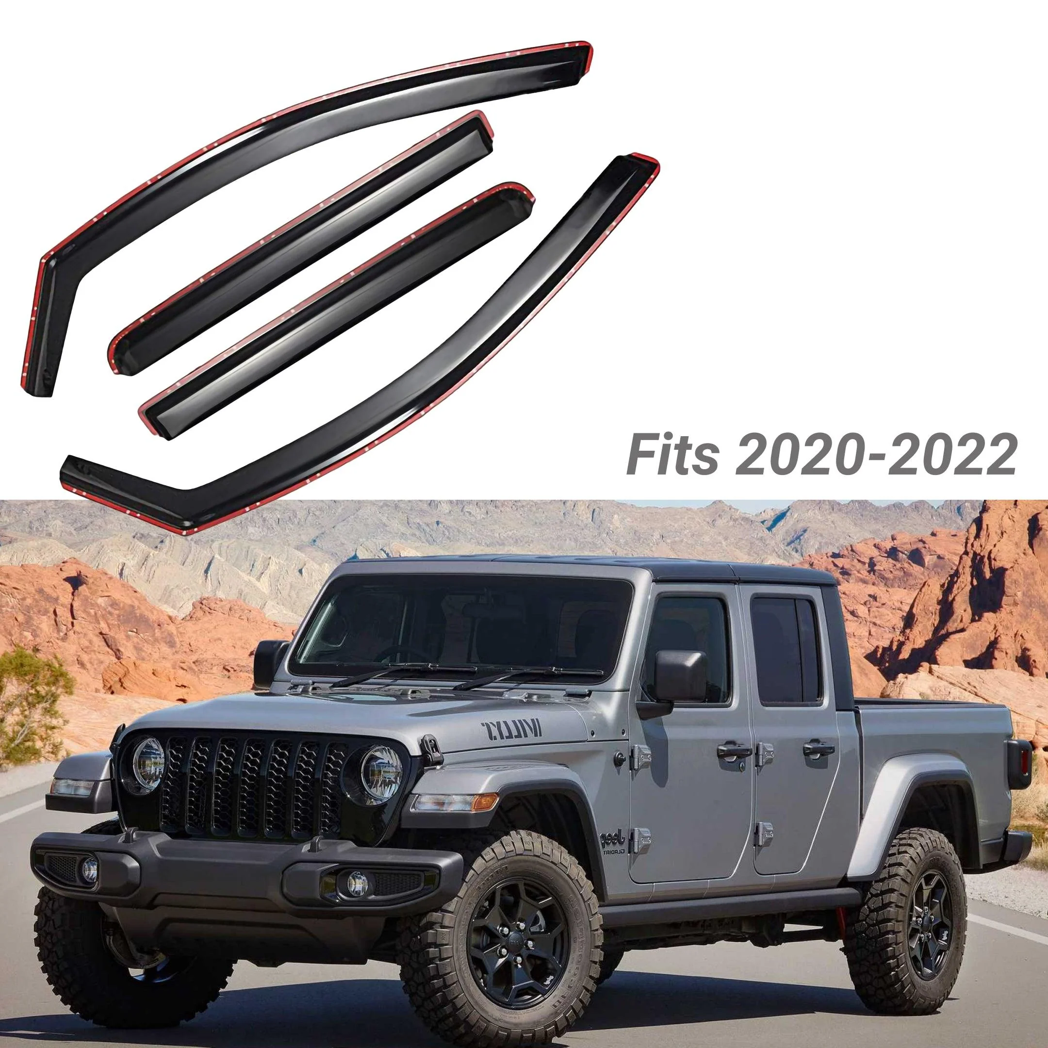 Fit 2020-2025 Jeep Gladiator In-Channel Vent Window Visors Rain Sun Wind Guards Shade Deflectors - Image 2