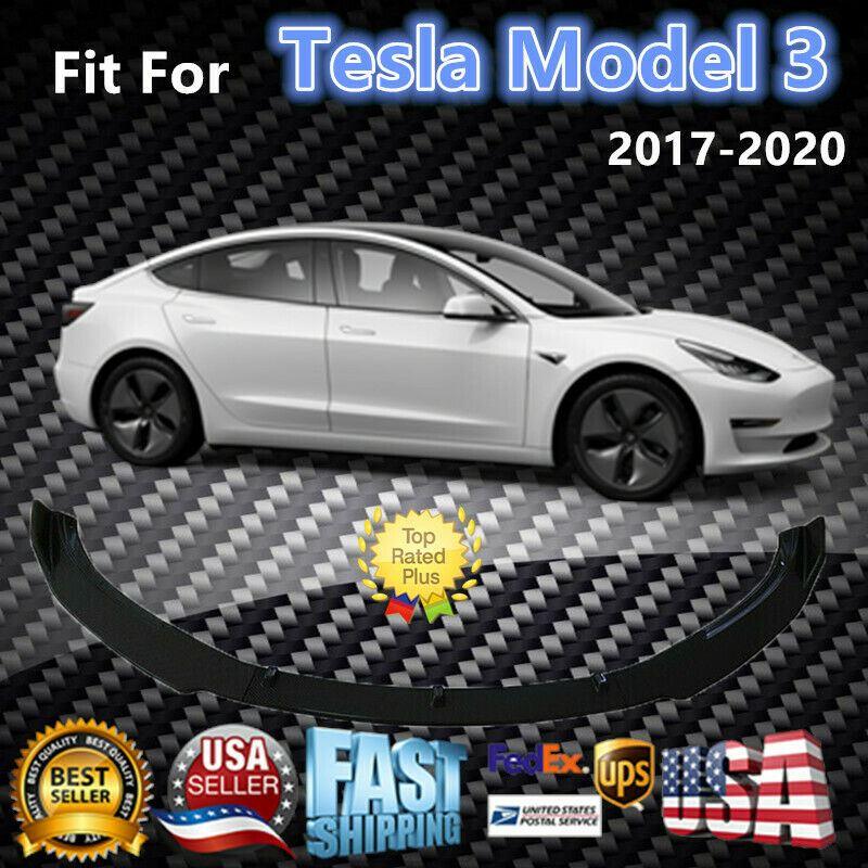 Fit 2017-2020 Tesla Model 3 Front Bumper Lip Splitter Chin (Gloss Black) - Image 8