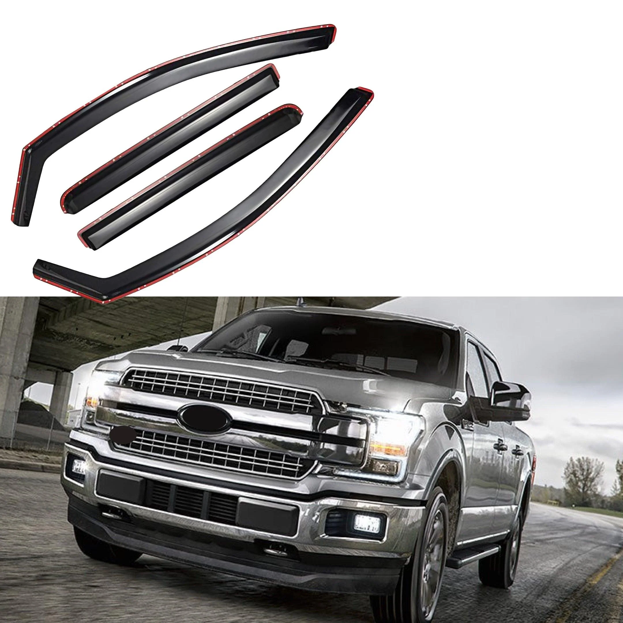 Fit 2015-2021 Ford F150 Crew Cab In-Channel Vent Window Visors Rain Sun Wind Guards Shade Deflectors