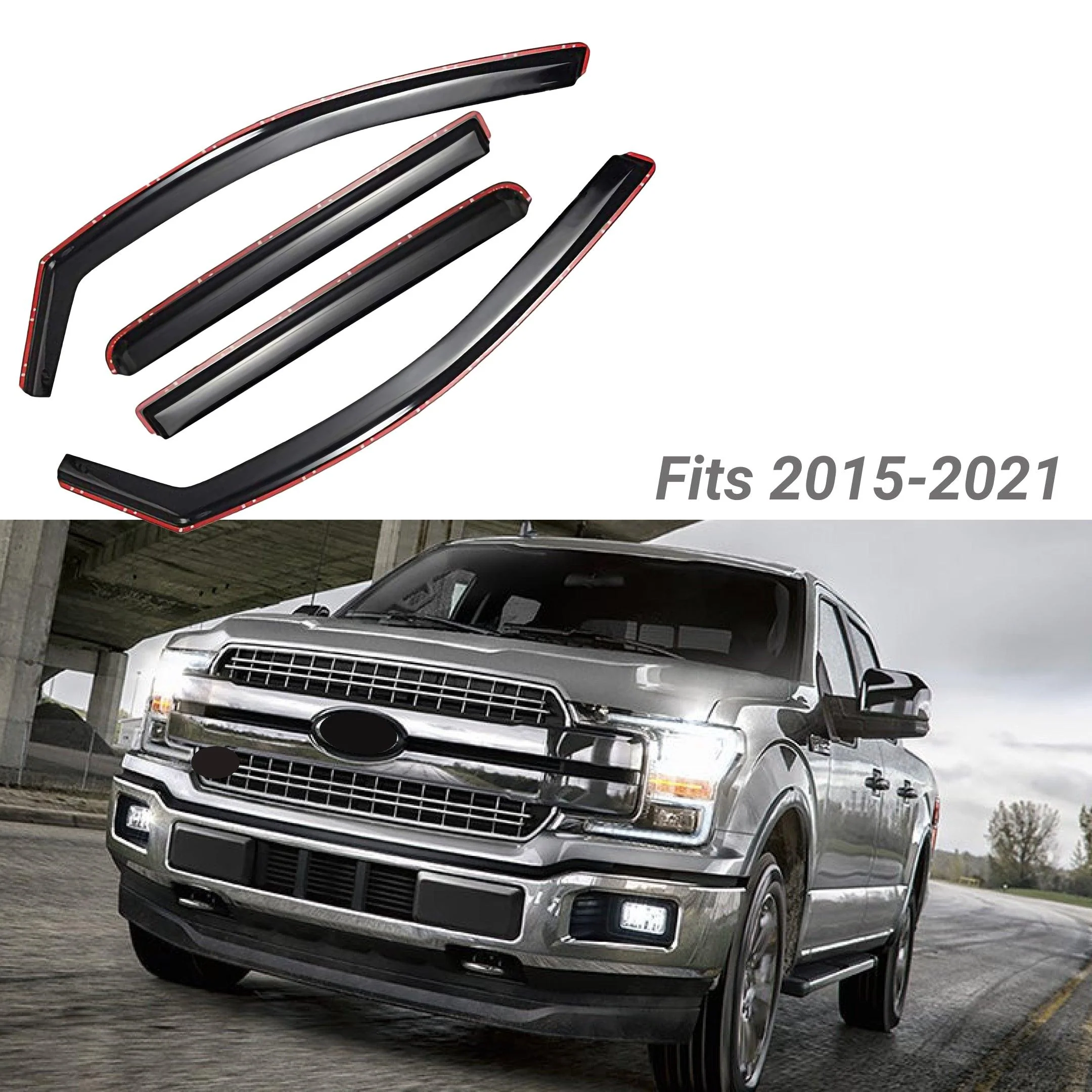 Fit 2015-2021 Ford F150 Crew Cab In-Channel Vent Window Visors Rain Sun Wind Guards Shade Deflectors - Image 2