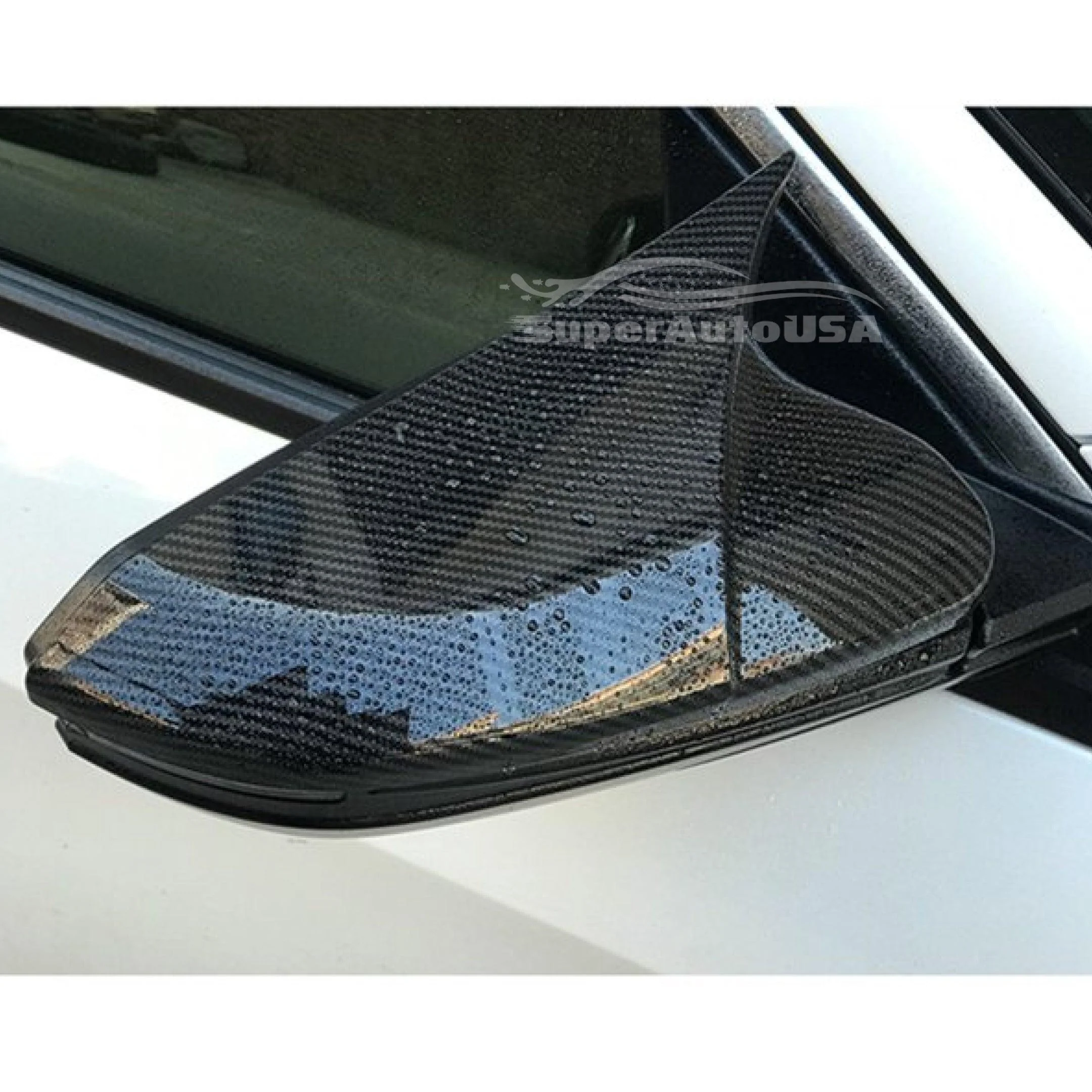Fit 2015-2021 Ford Mustang Rearview Side Mirror Cover Caps Horn Style (Carbon Fiber Print) - Image 3