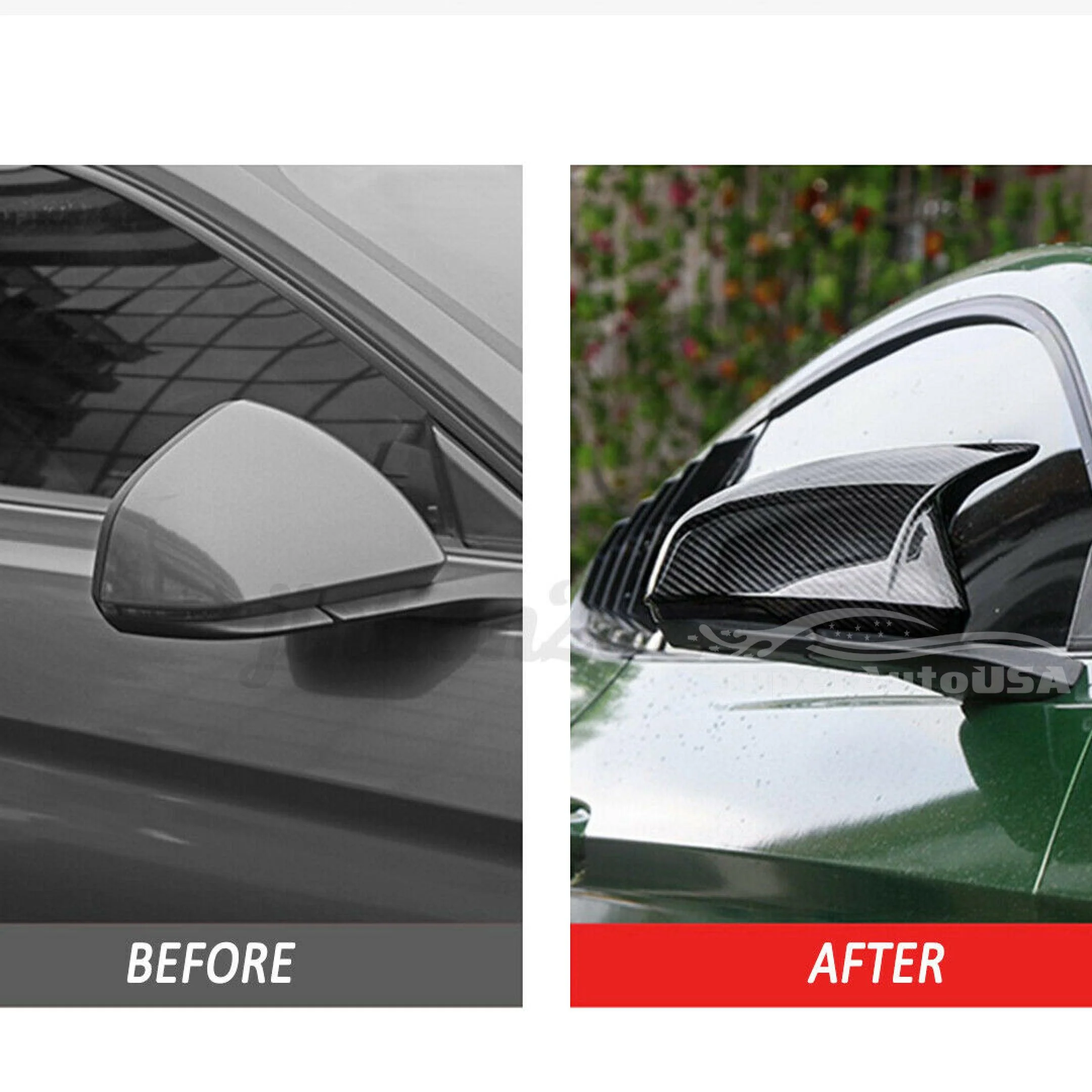 Fit 2015-2021 Ford Mustang Rearview Side Mirror Cover Caps Horn Style (Carbon Fiber Print) - Image 5