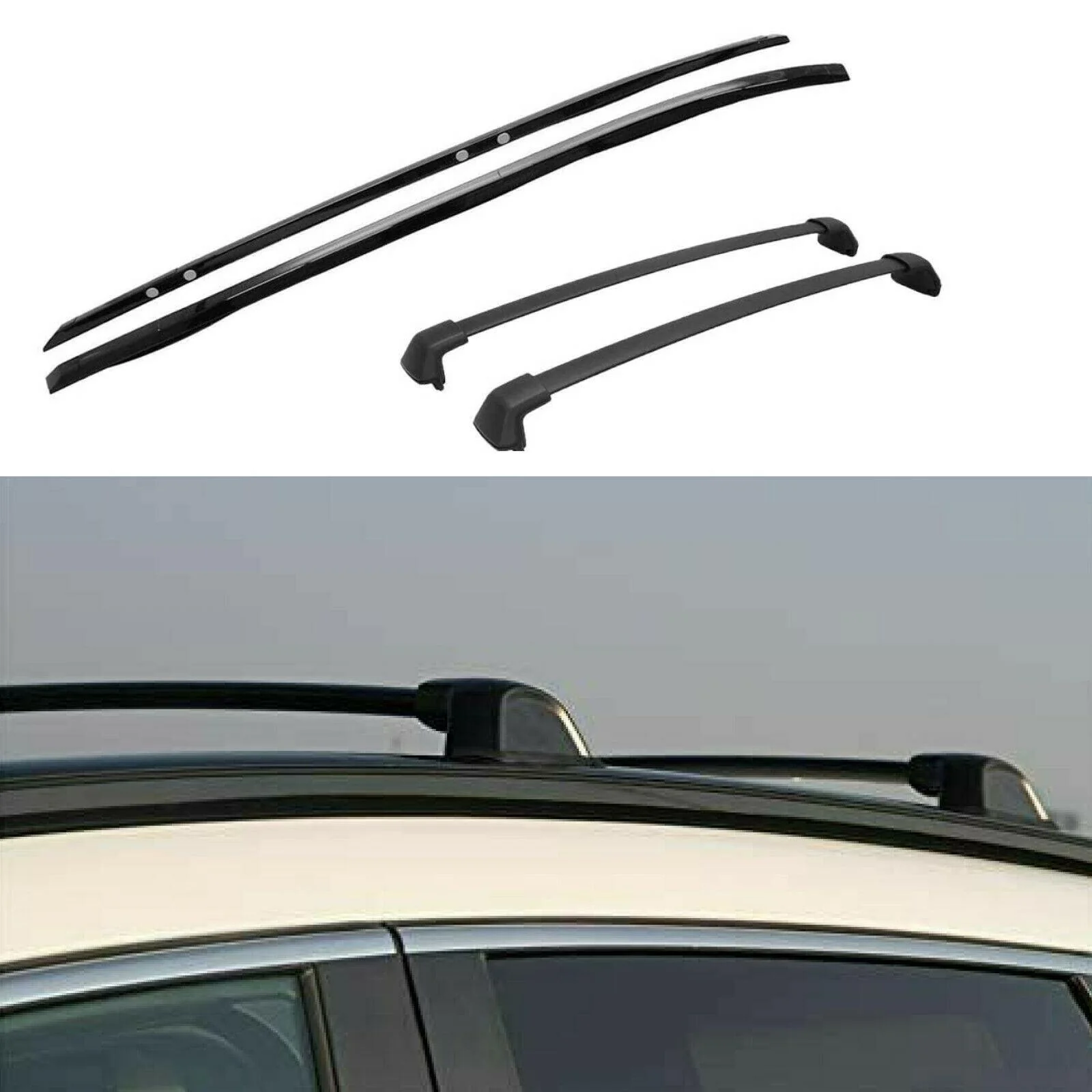Fit 2012-2016 Honda CRV CR-V Black Bolt On Roof Rack Side Rail Bar Cross Bar Set - Image 2