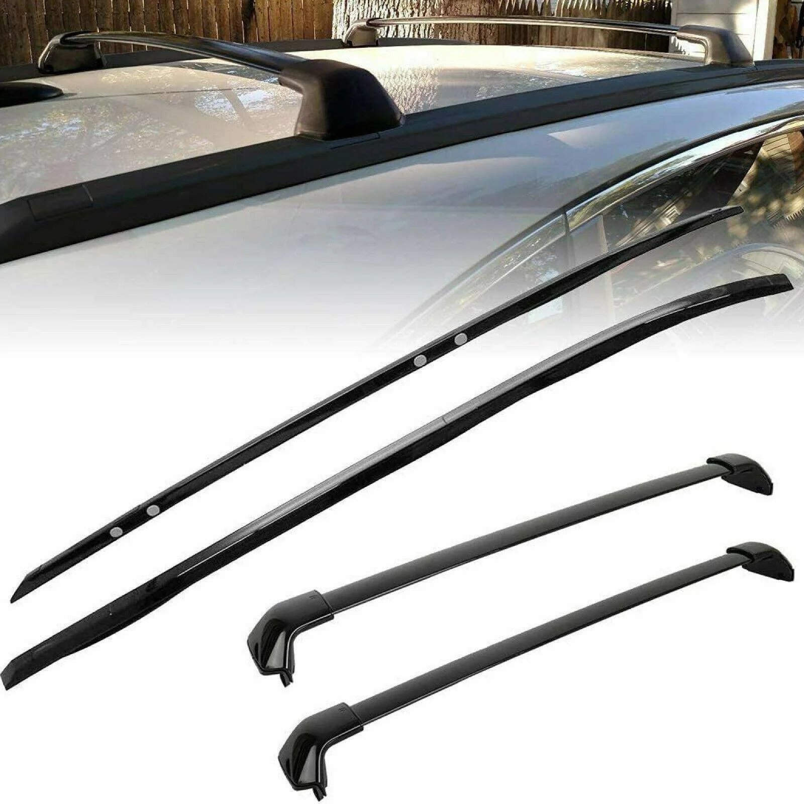Fit 2012-2016 Honda CRV CR-V Black Bolt On Roof Rack Side Rail Bar Cross Bar Set - Image 3