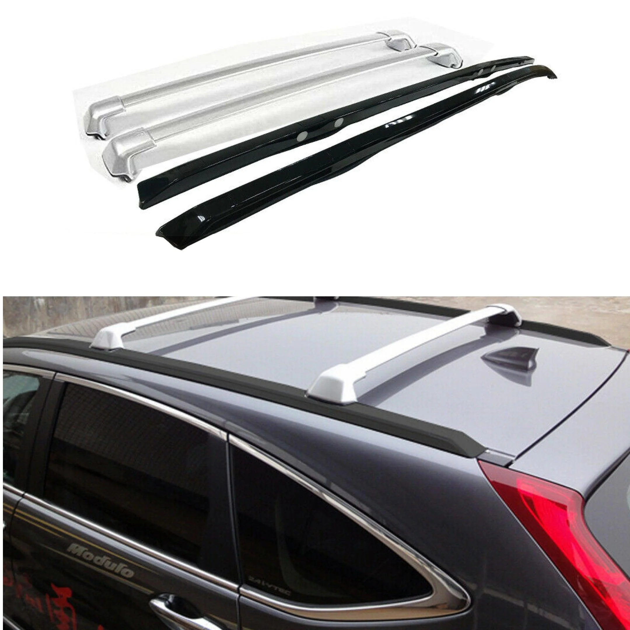 Fit 2012-2016 Honda CRV CR-V Black Silver Roof Rack Side Rail Bar Cross Bar Set
