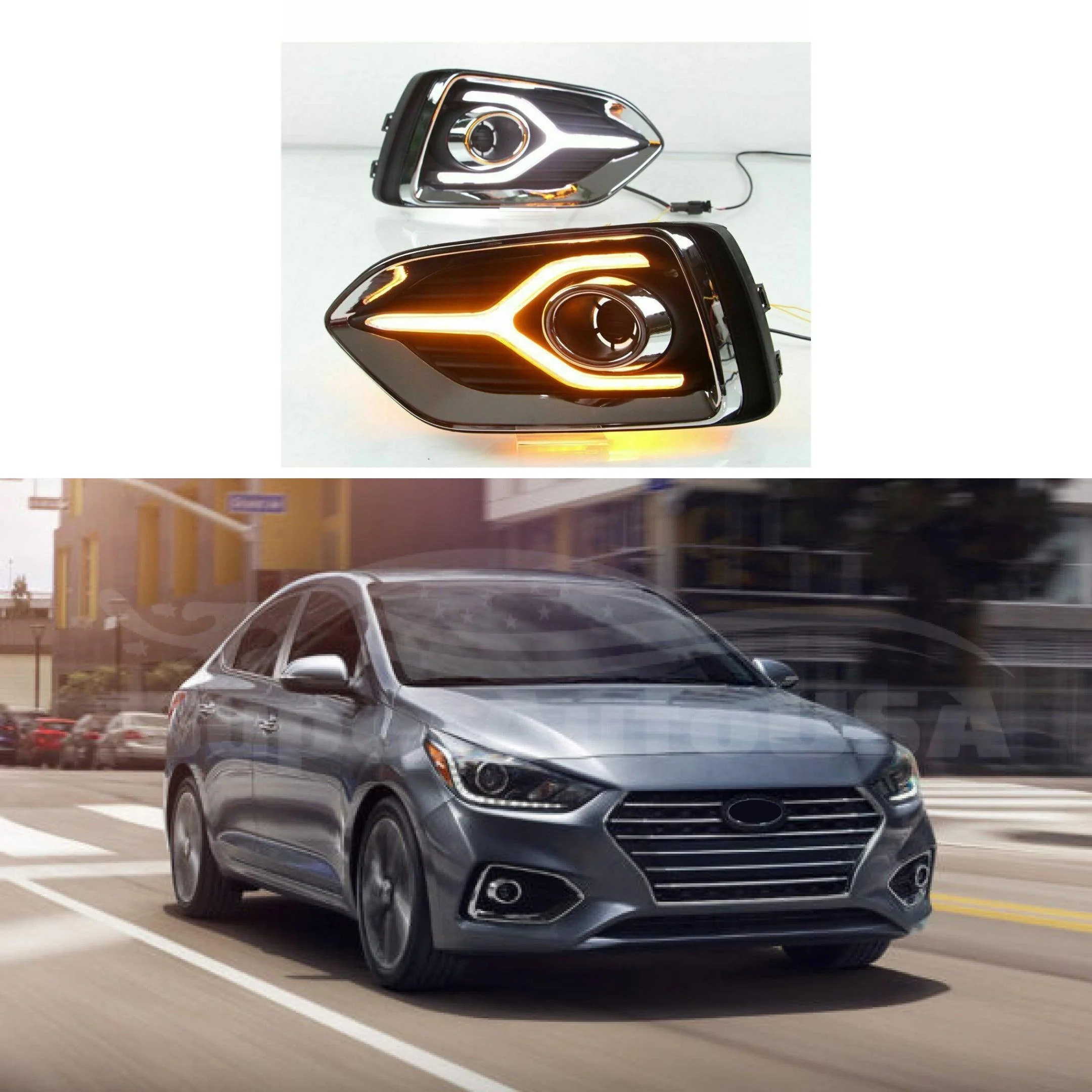 For Hyundai Accent Solarius 2017-2019 LED Daytime Day Fog Lights DRL Signal Lamp