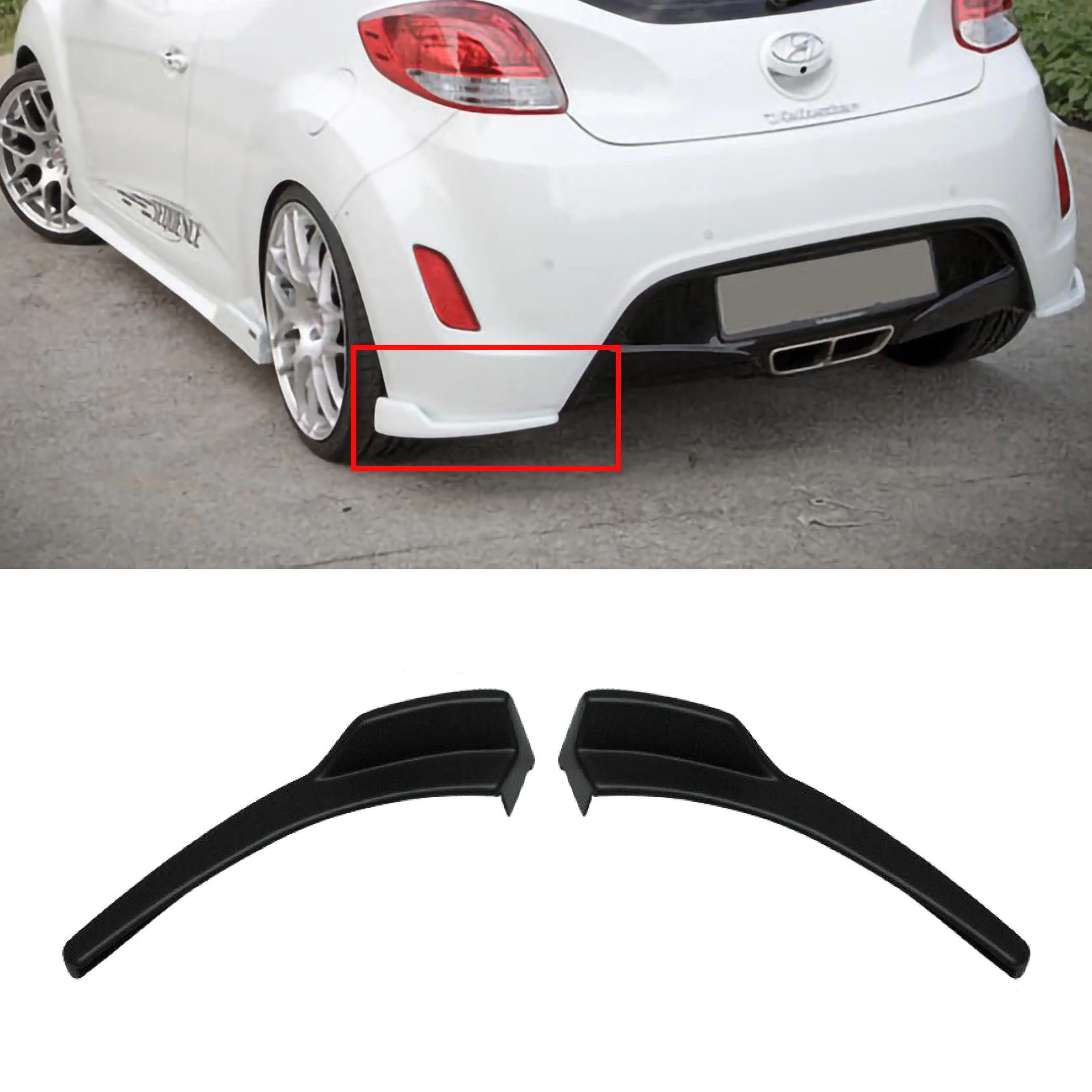 For Hyundai Veloster 2012-2017 OE Style Rear Bumper Corner Chins Splitters Body Kit (Unpainted Matted Black)