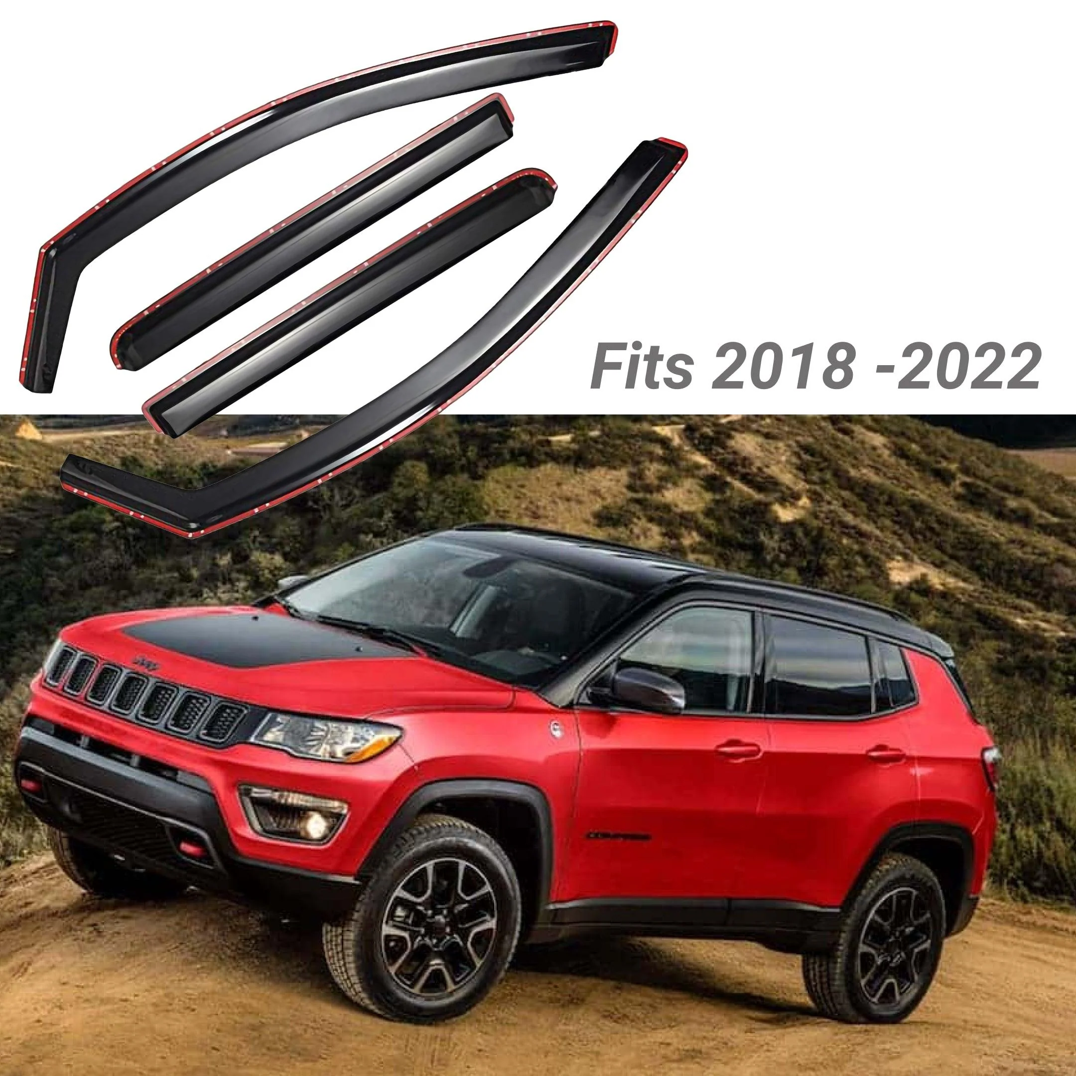 Fit 2018-2024 Jeep Compass In-Channel Vent Window Visors Rain Sun Wind Guards Shade Deflectors - Image 2