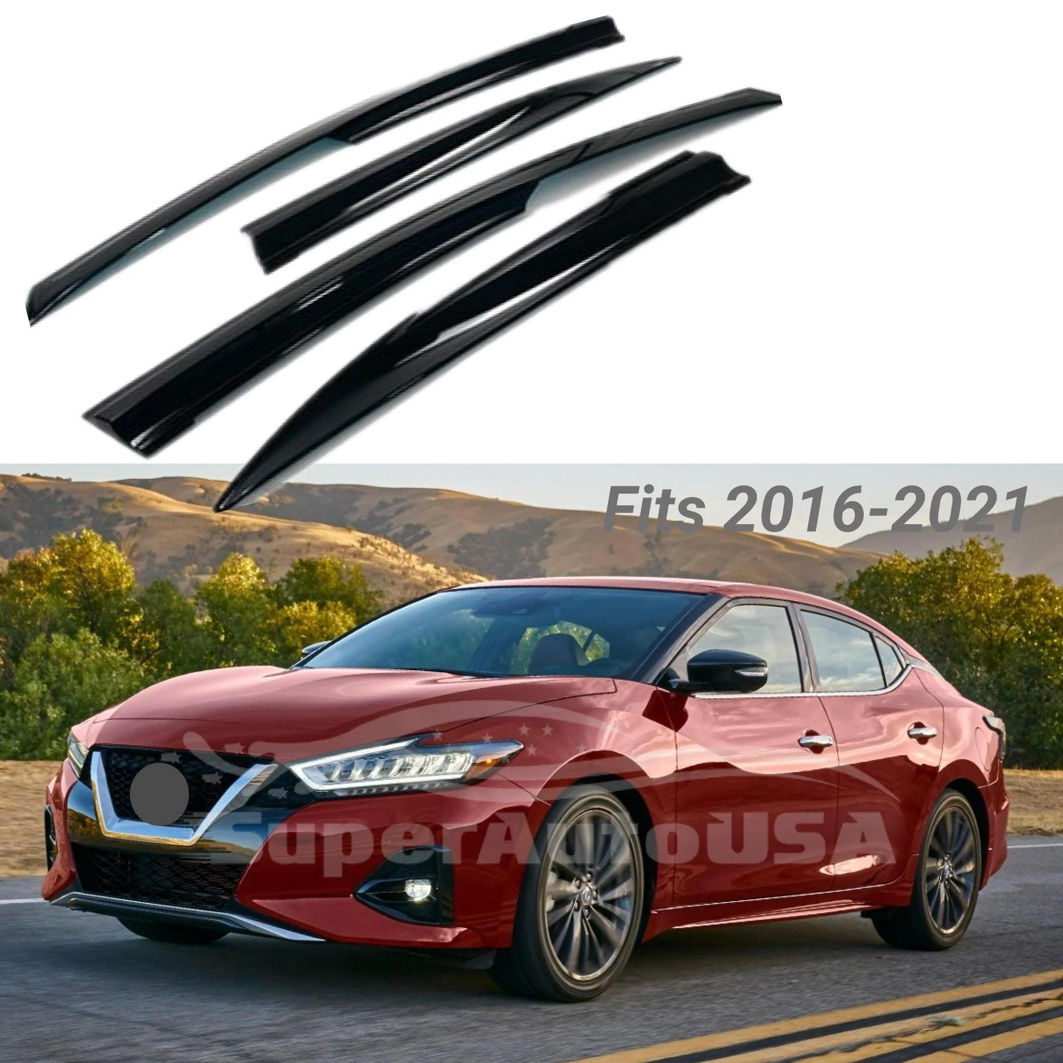 Fit 2016-2023 Nissan Maxima 3D MUGEN Style Vent Window Visors Rain Sun Wind Guards Shade Deflectors