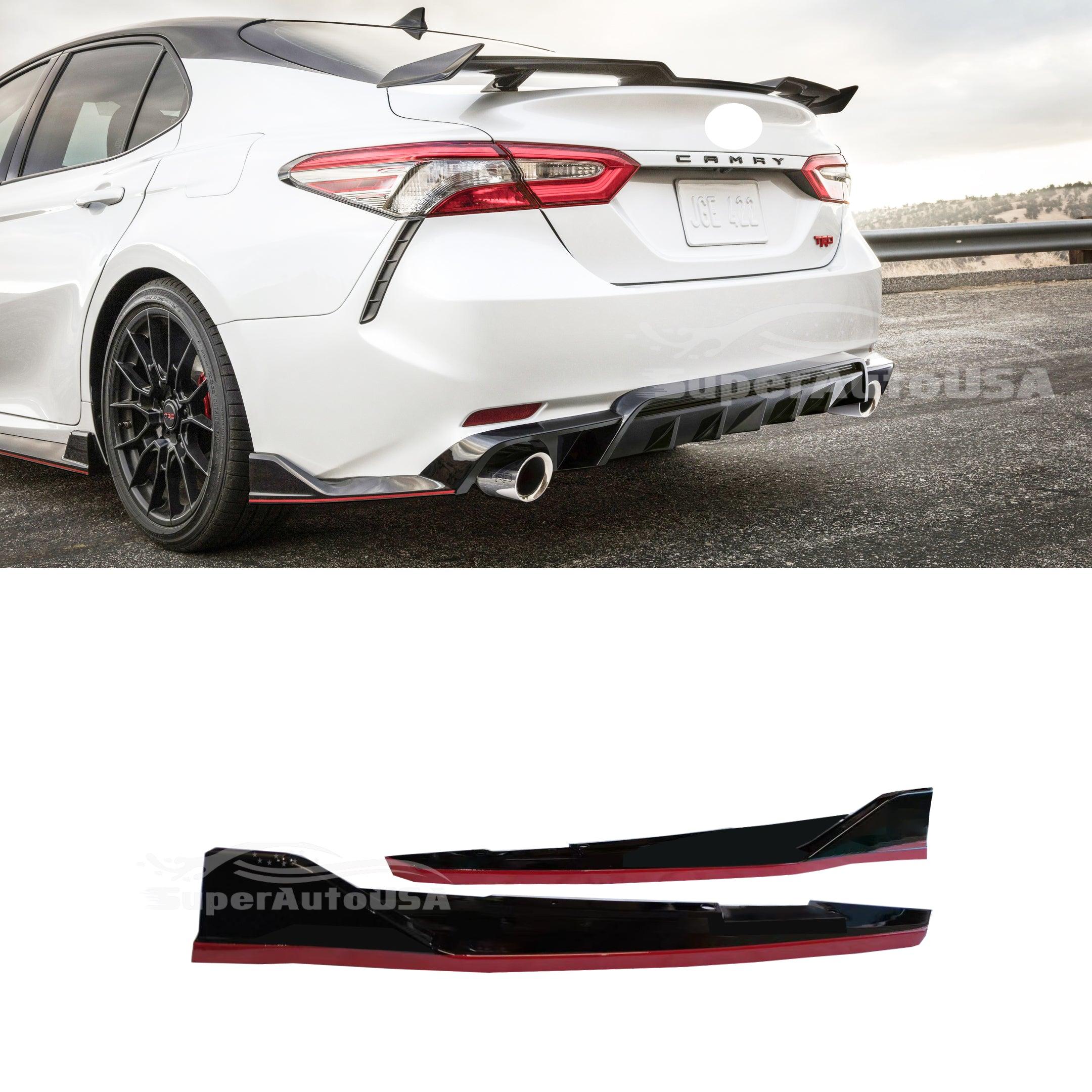 Fit 2018-2024 Toyota Camry TRD Style Rear Diffuser Spoiler LED Light Side Body Skirts Rear Splitters Body Skit 3-in-1 w/Red Trim - Image 8