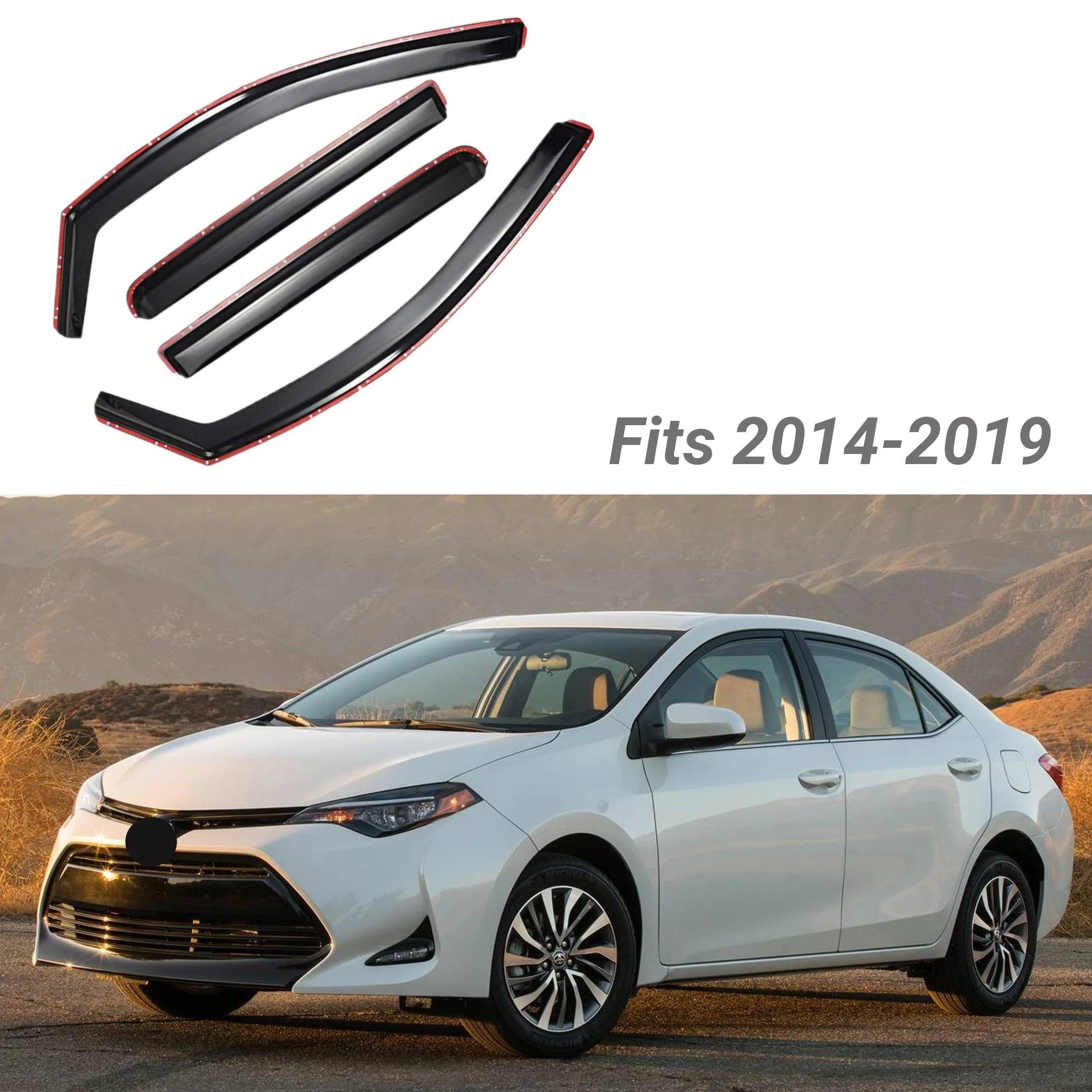 Fit 2014-2019 Toyota Corolla In-Channel Vent Window Visors Rain Sun Wind Guards Shade Deflectors - Image 2