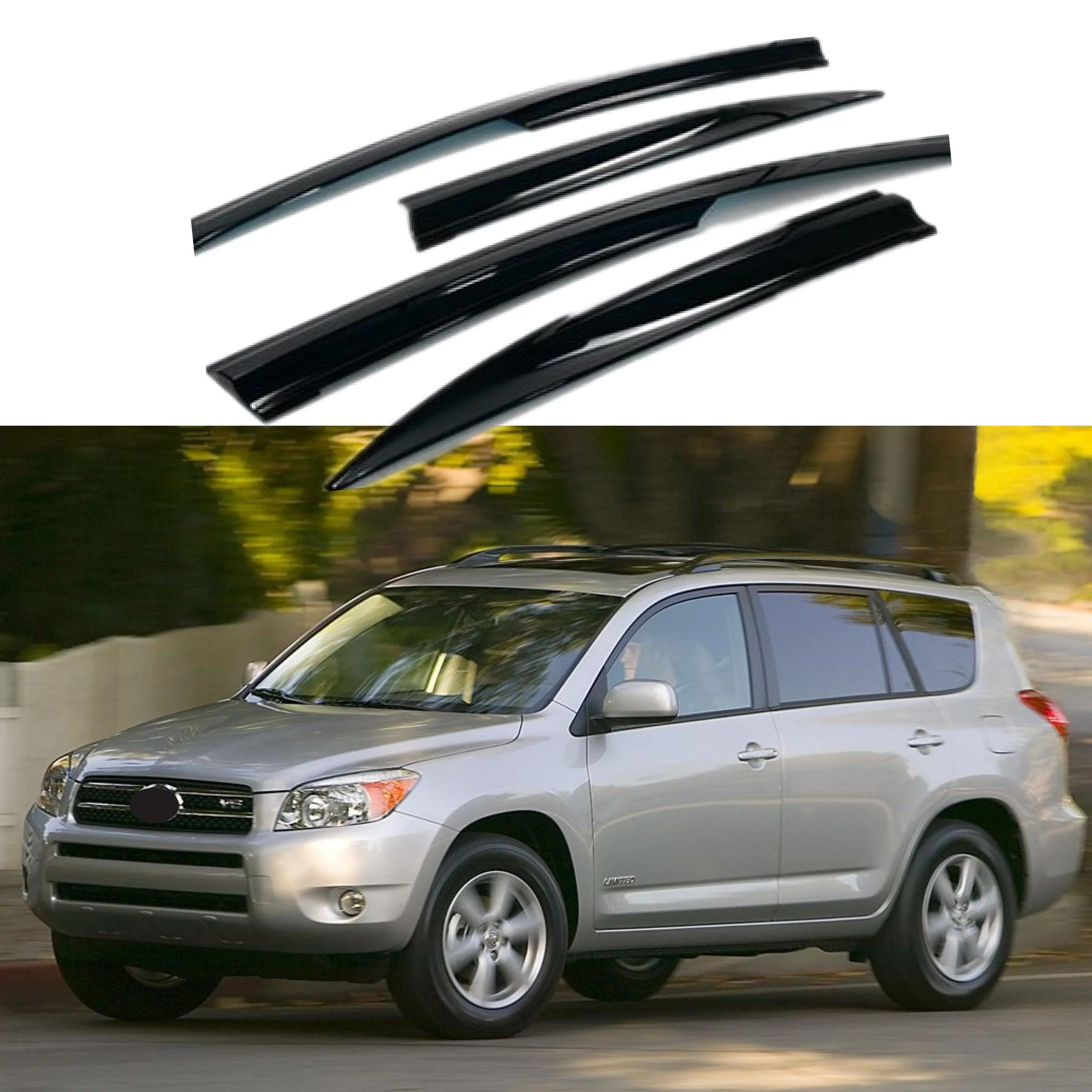 Fit 2006-2012 TOYOTA RAV4 3D Mugen Style Vent Window Visors Rain Sun Wind Guards Shade Deflectors
