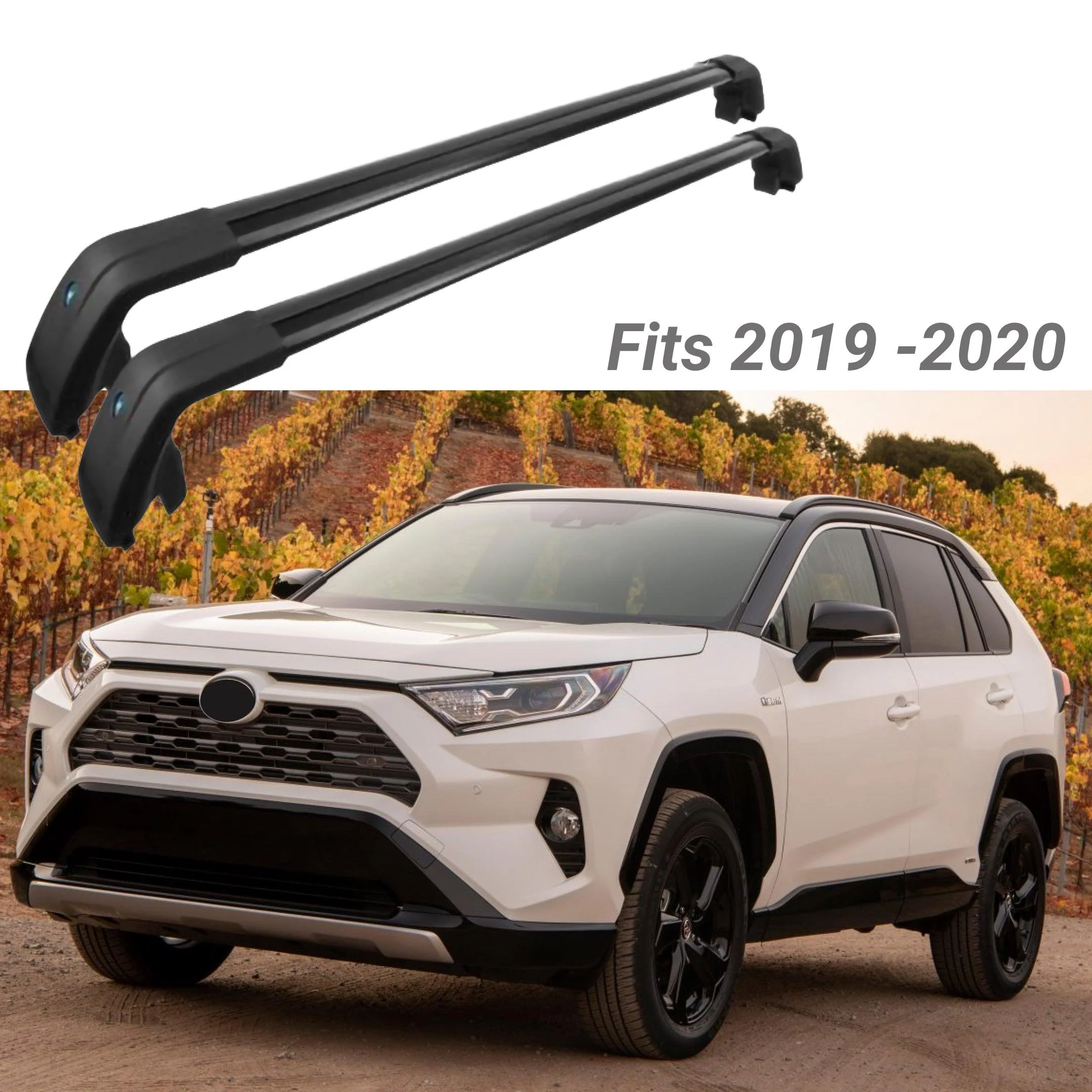 Fit 2019-2020 Toyota RAV4 Baggage Luggage Black Tap Roof Rack Cross Bar - Image 2