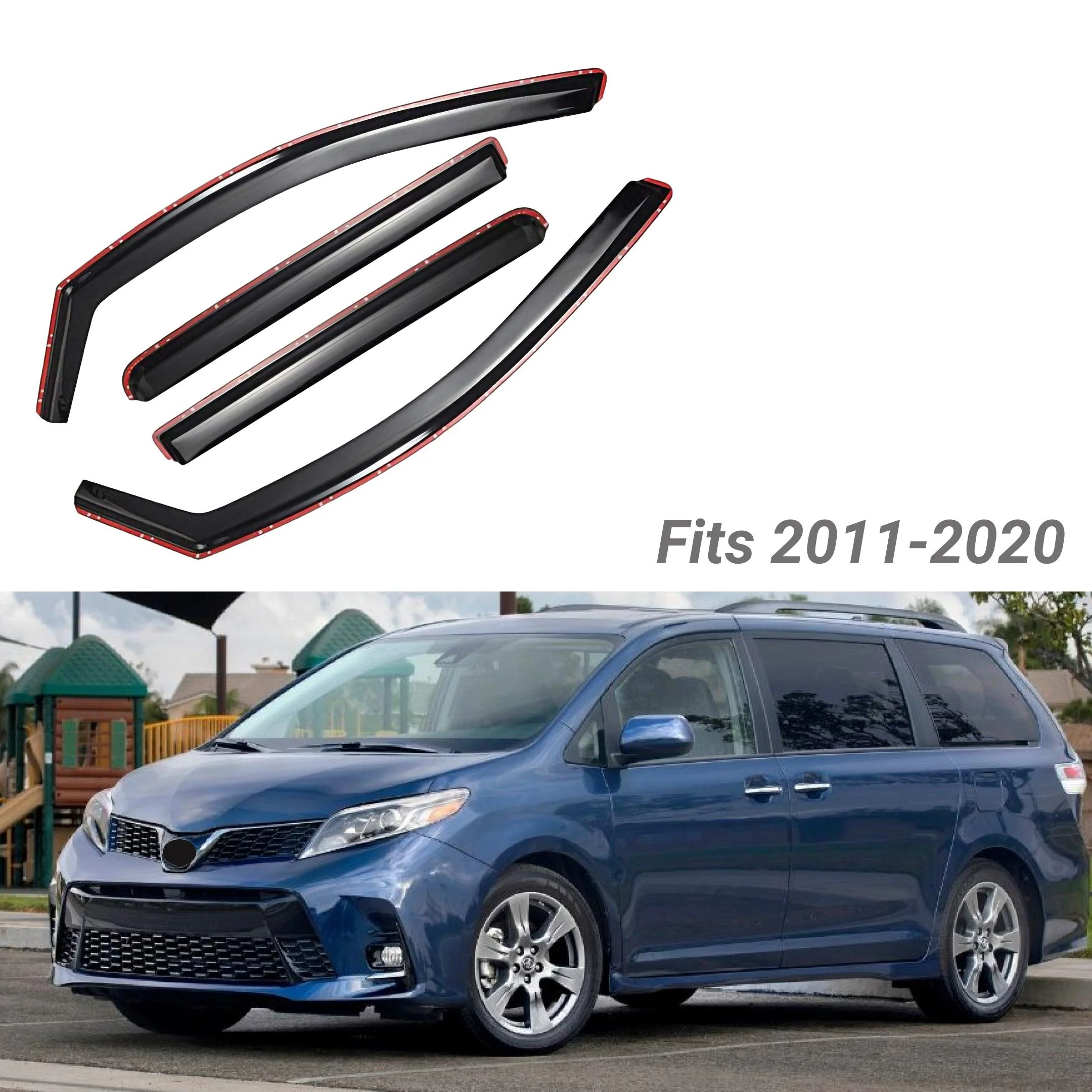 Fit 2011-2020 Toyota Sienna In-Channel Vent Window Visors Rain Sun Wind Guards Shade Deflectors - Image 2