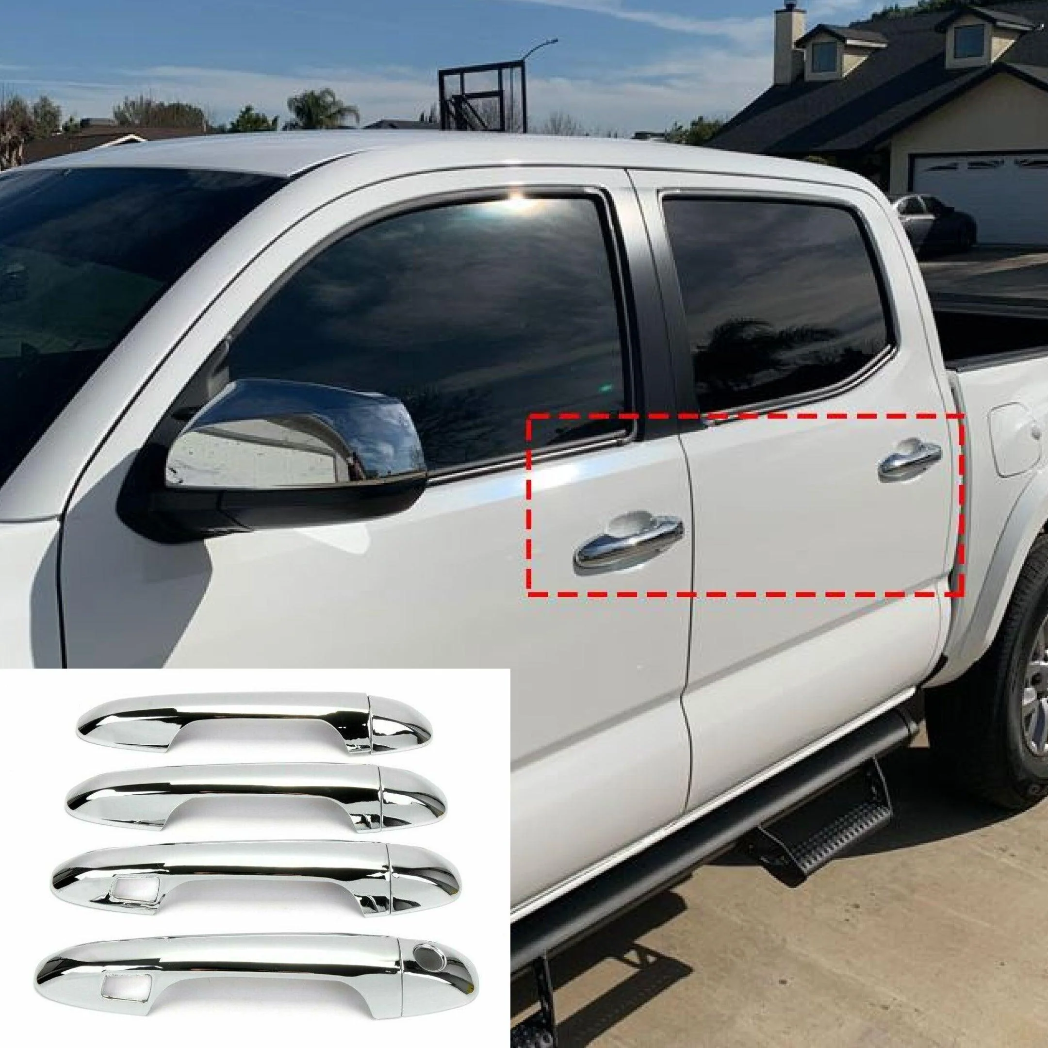 Fit 2016-2021 Toyota Tacoma Door Handle Cover (Mirror Chrome, Smart Holes) - Image 2