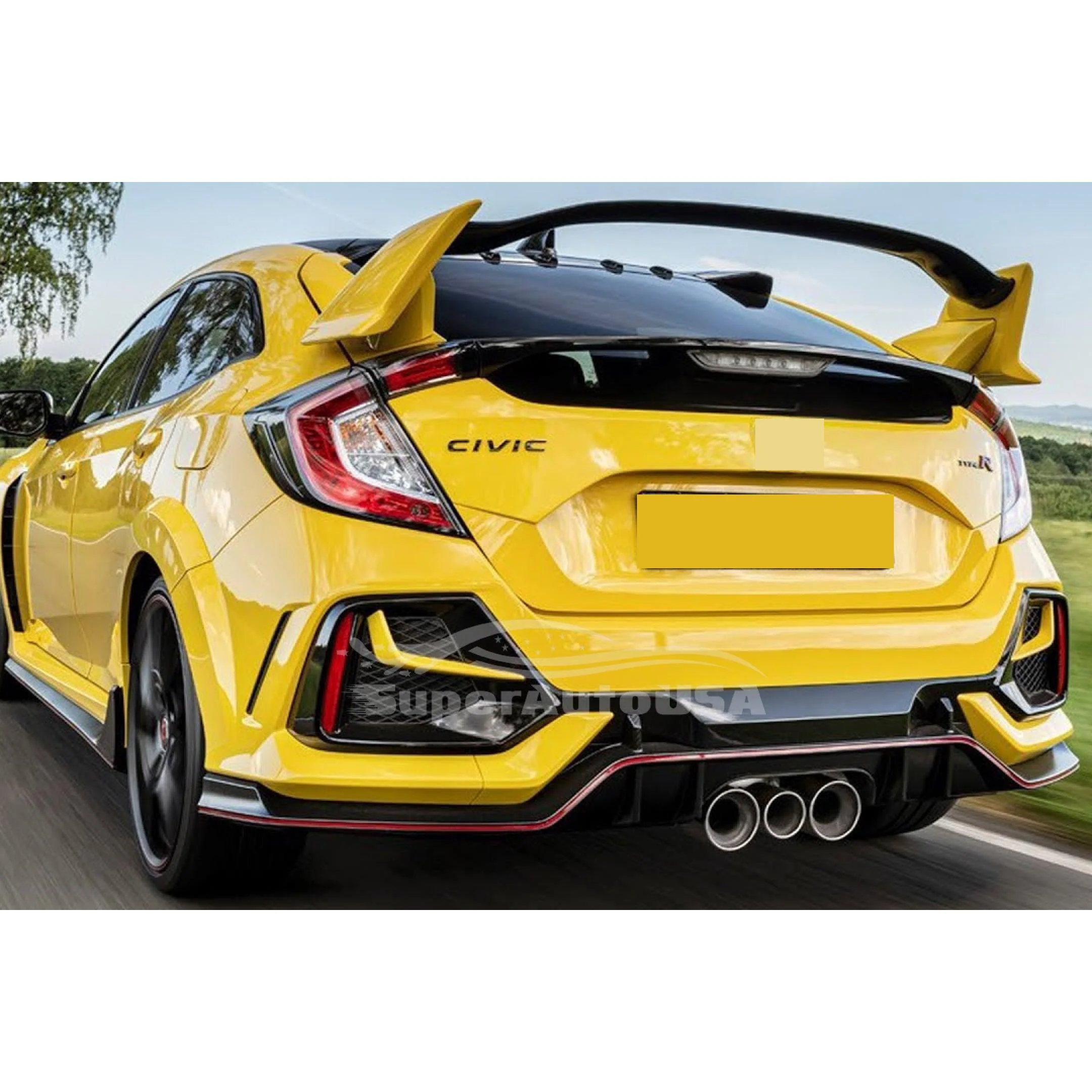 Fits 2017-2021 Honda Civic Hatchback Rear Bumper Spoiler Garnish Reflectors (Carbon Fiber Print and Red Trim) - Image 4