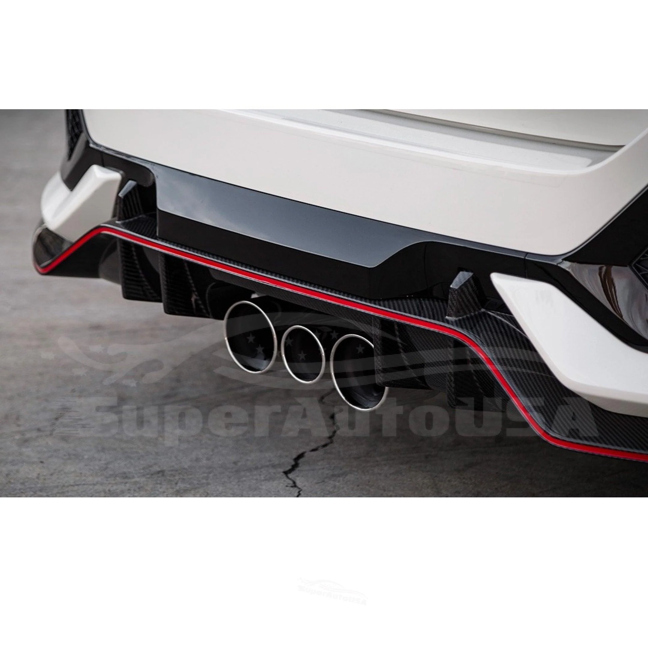 Fits 2017-2021 Honda Civic Hatchback Type-R Rear Bumper Lip (Carbon Fiber Print and Red) - Image 3
