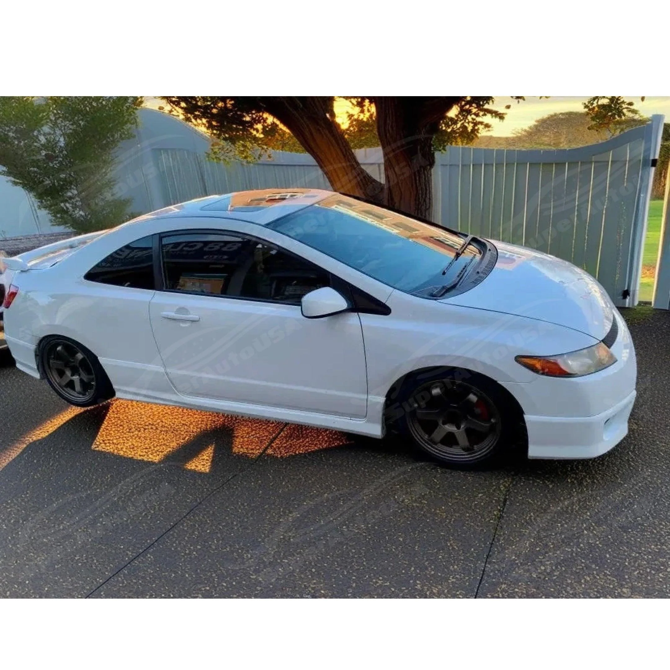 Fits 2006-2011 Honda Civic Si Coupe 2-Door Black Side Skirt Extensions Black - Image 4