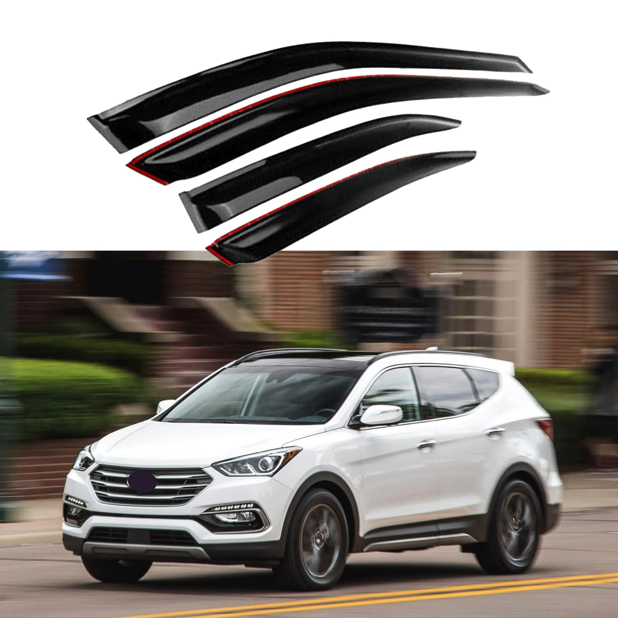 For Hyundai Santa Fe Sport 2013-2018 Out-Channel Vent Window Visors Rain Sun Wind Guards Shade Deflectors - Image 2