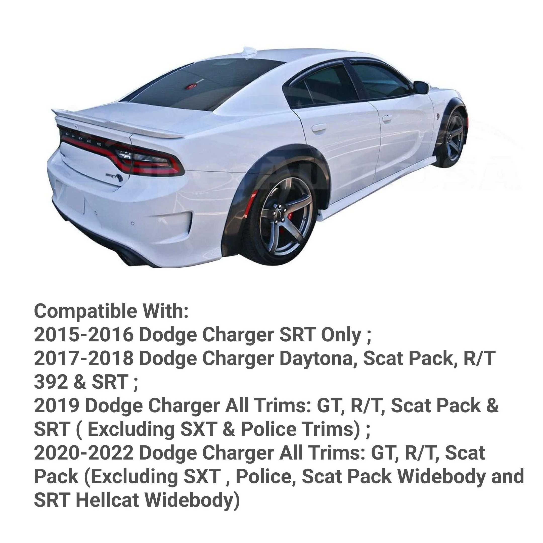 Fits 2015-2023 Dodge Charger Wide Body Style Set Black Wheel Cover Fender Flares - Image 8