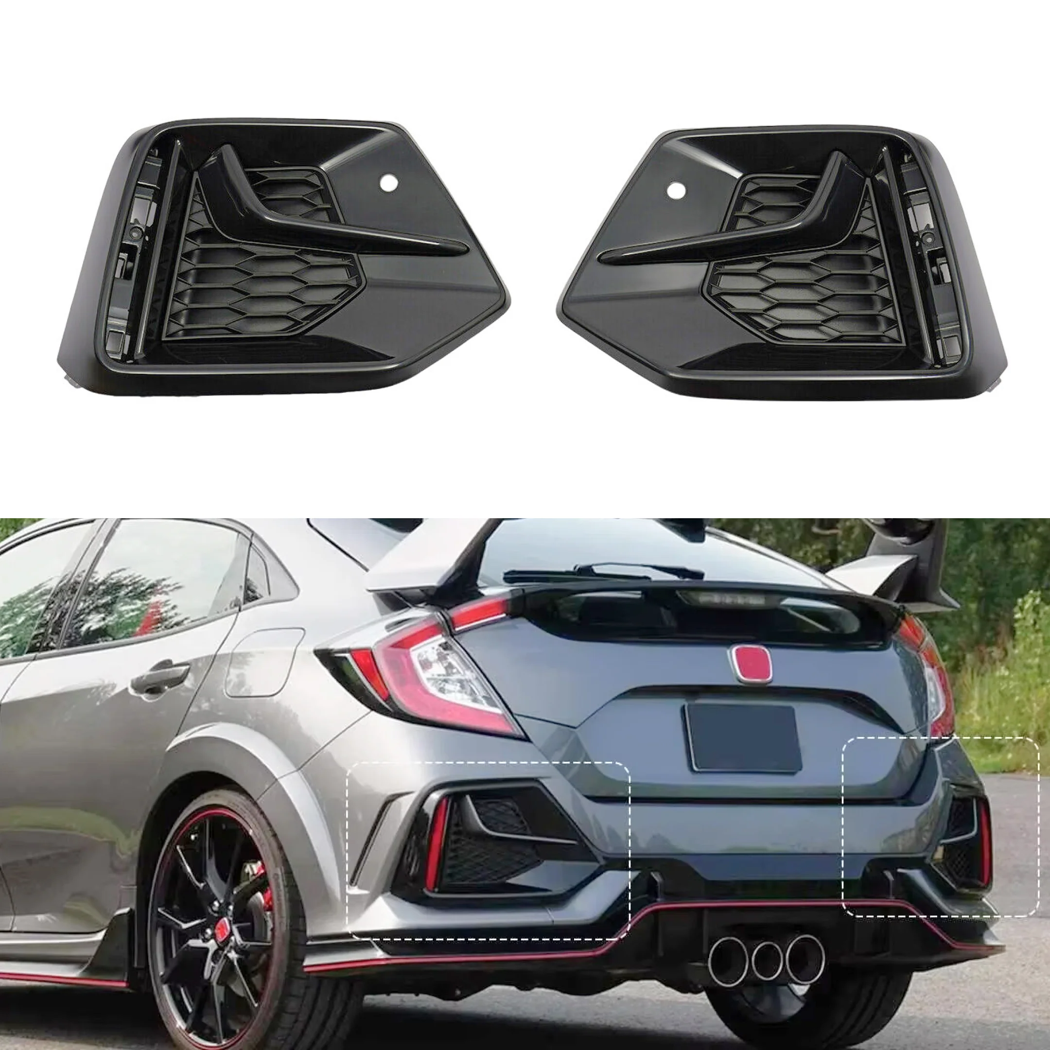 Fits 2017-2021 Honda Civic Si Fog Light Rear Pair Cover Set