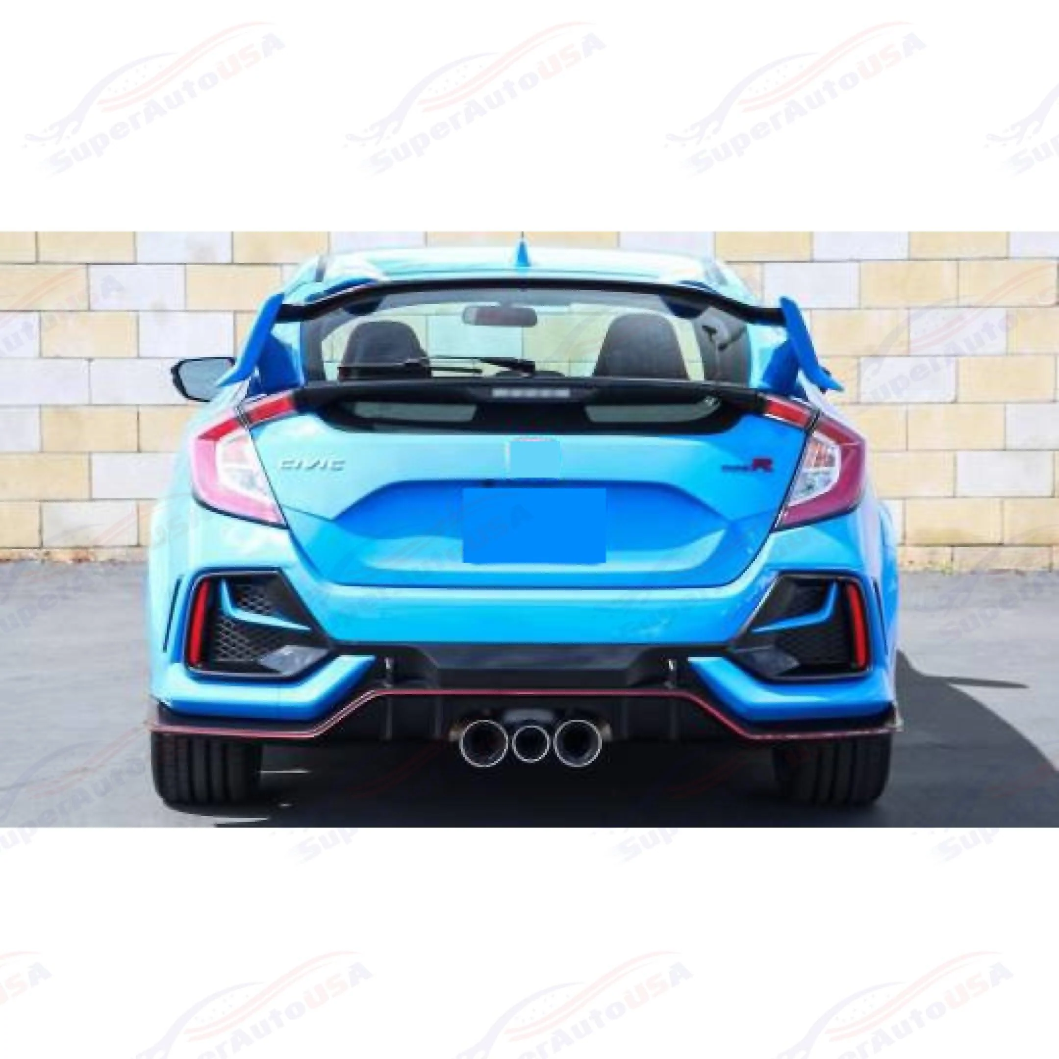 Fits 2017-21 Honda Civic Hatchback Gloss Black w/ Reflectors Rear Bumper Garnish - Image 2