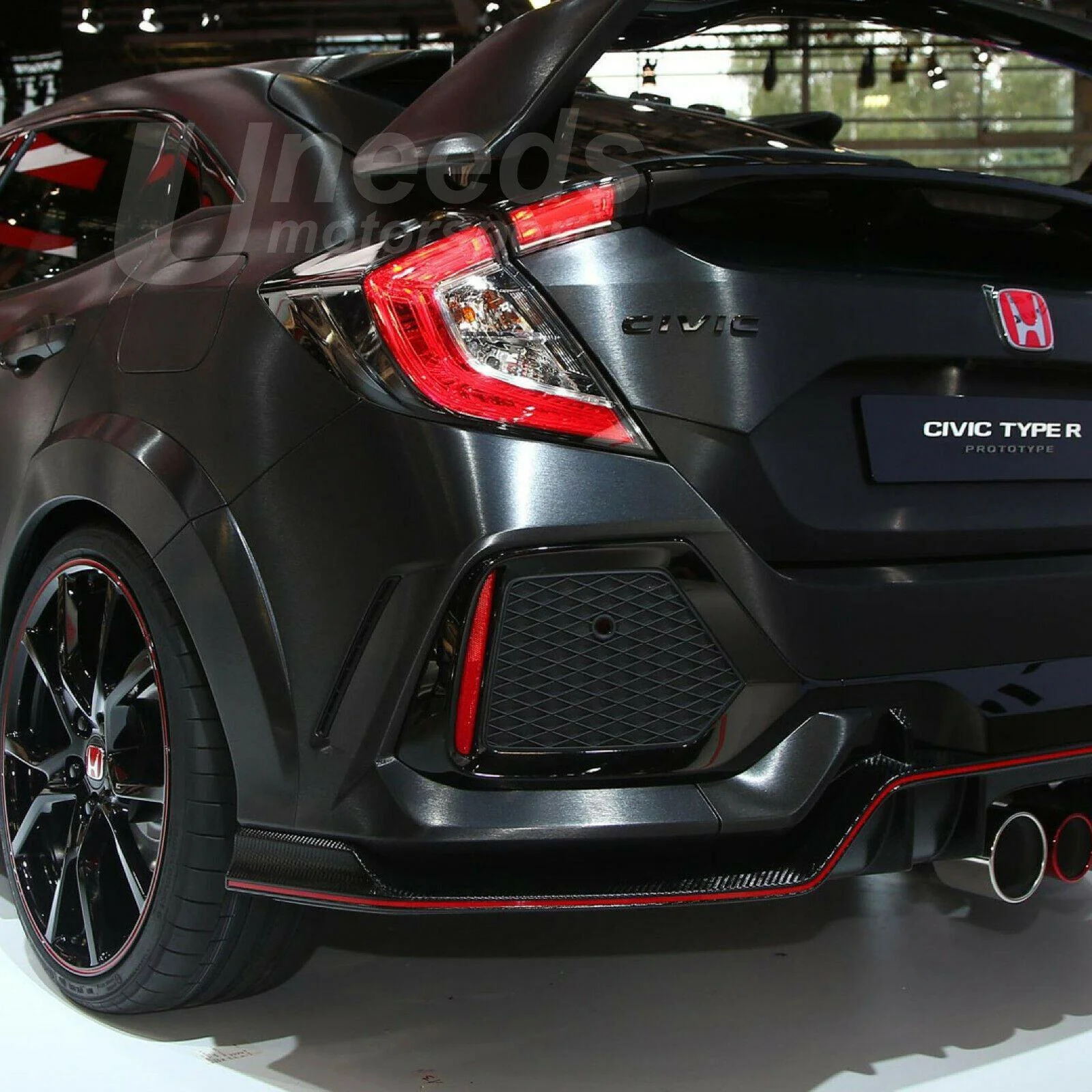 Fits 2017-2021 Honda Civic Hatchback Type R Style Rear Bumper Lip Spoiler Diffuser (Glossy Carbon Fiber Print Red) - Image 3