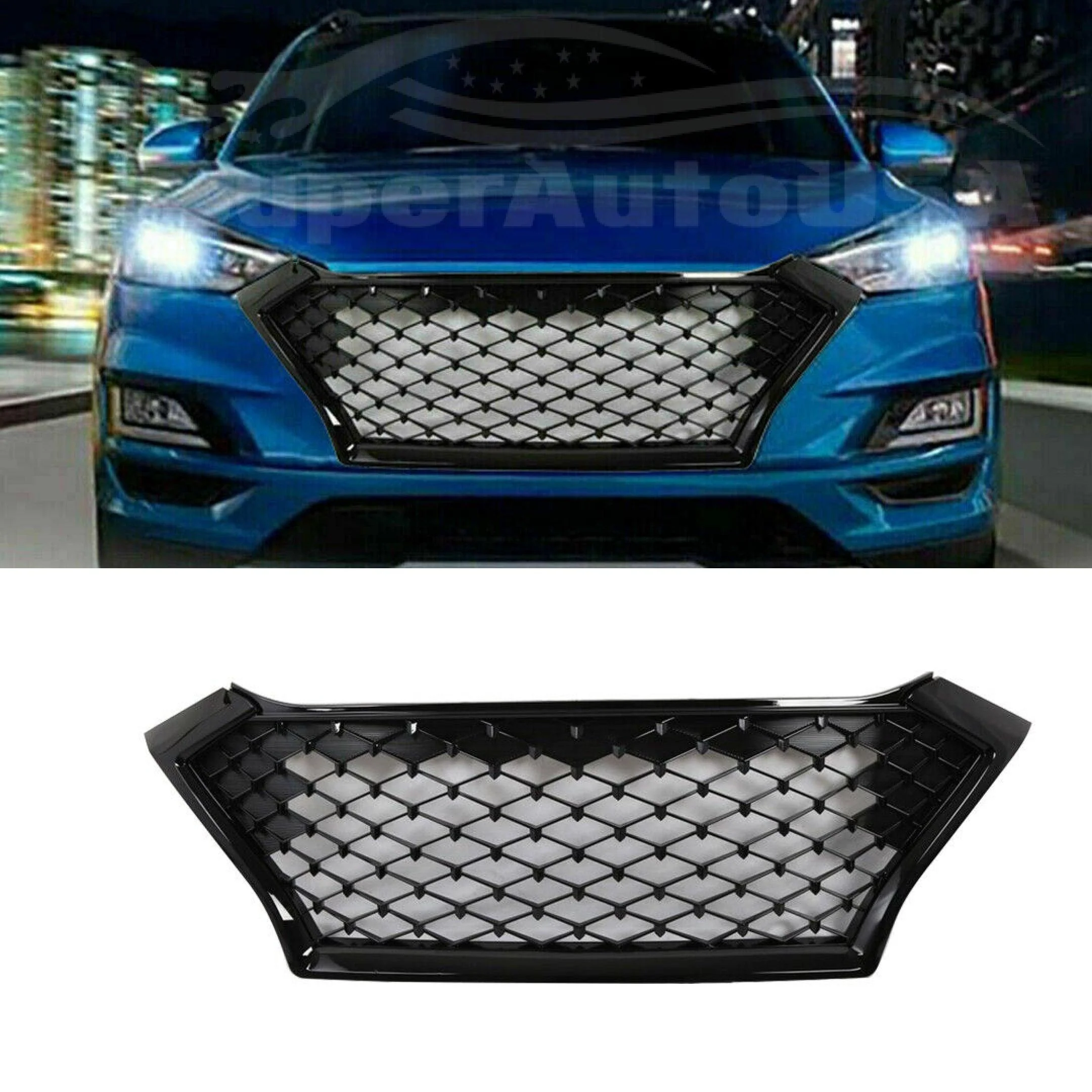 (Pre-order) For Hyundai Tucson 2019-2021 Mesh Sport Style Front Grill Grille Assembly (Gloss Black) - Image 2