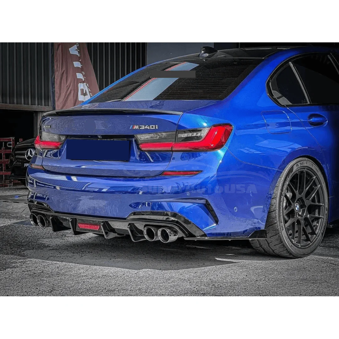 Fits 2019-2022 BMW 3 Series G20 Gloss Black Rear Diffuser with Rear Corner Splitter - Image 3