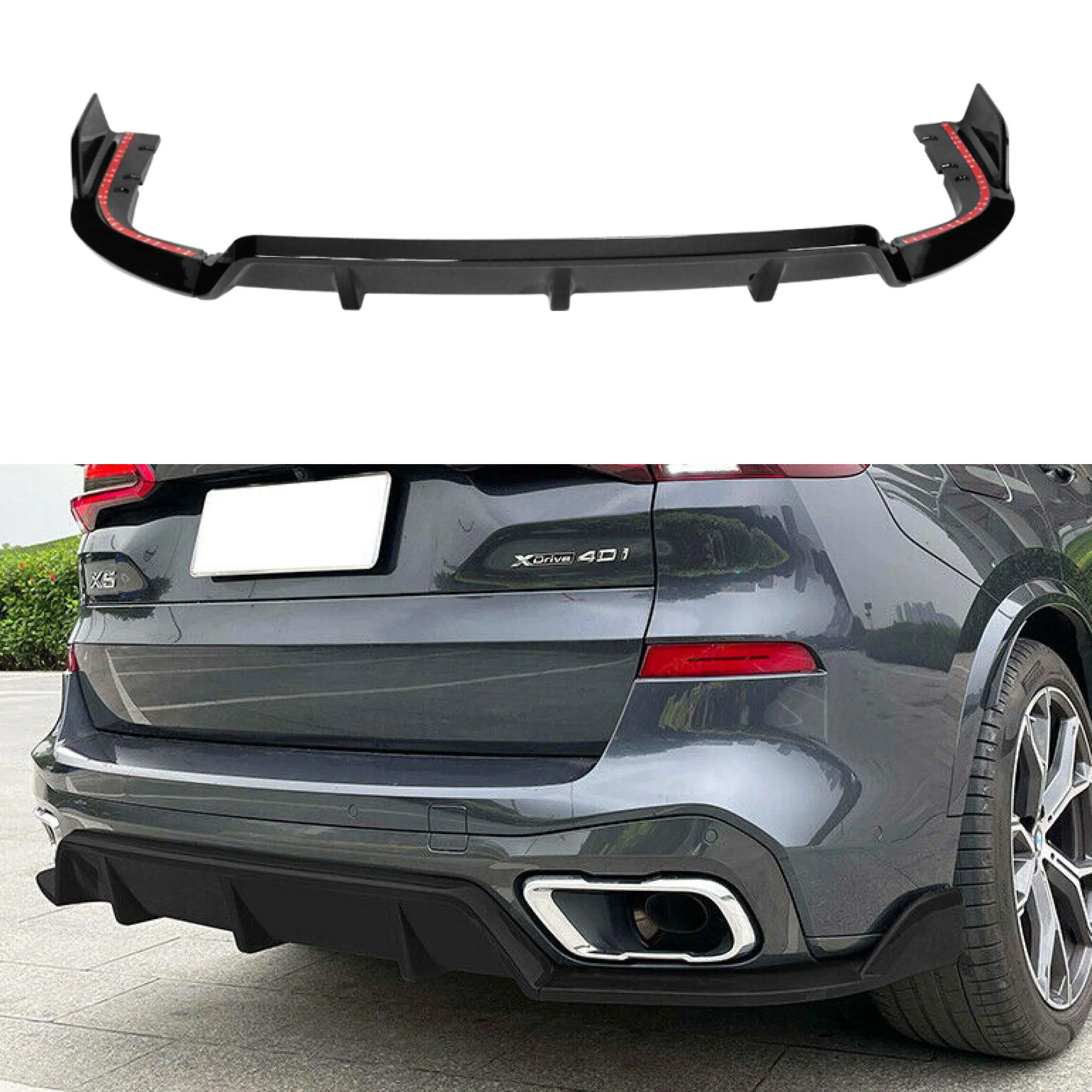 Fits 2019-2026 BMW G05 X5 with M Sport Rear Bumper Lip Diffuser (Gloss Black)