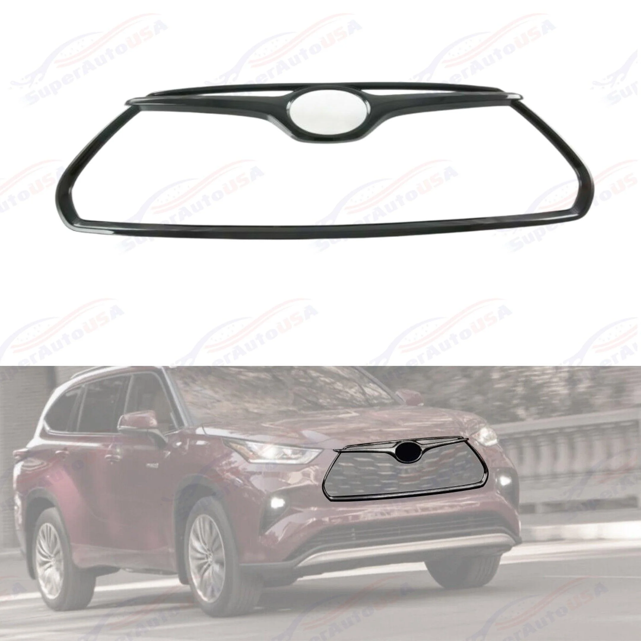 Fits 2020-2024 Toyota Highlander Gloss Black ABS Frame Front Grille Cover Trim - Image 6