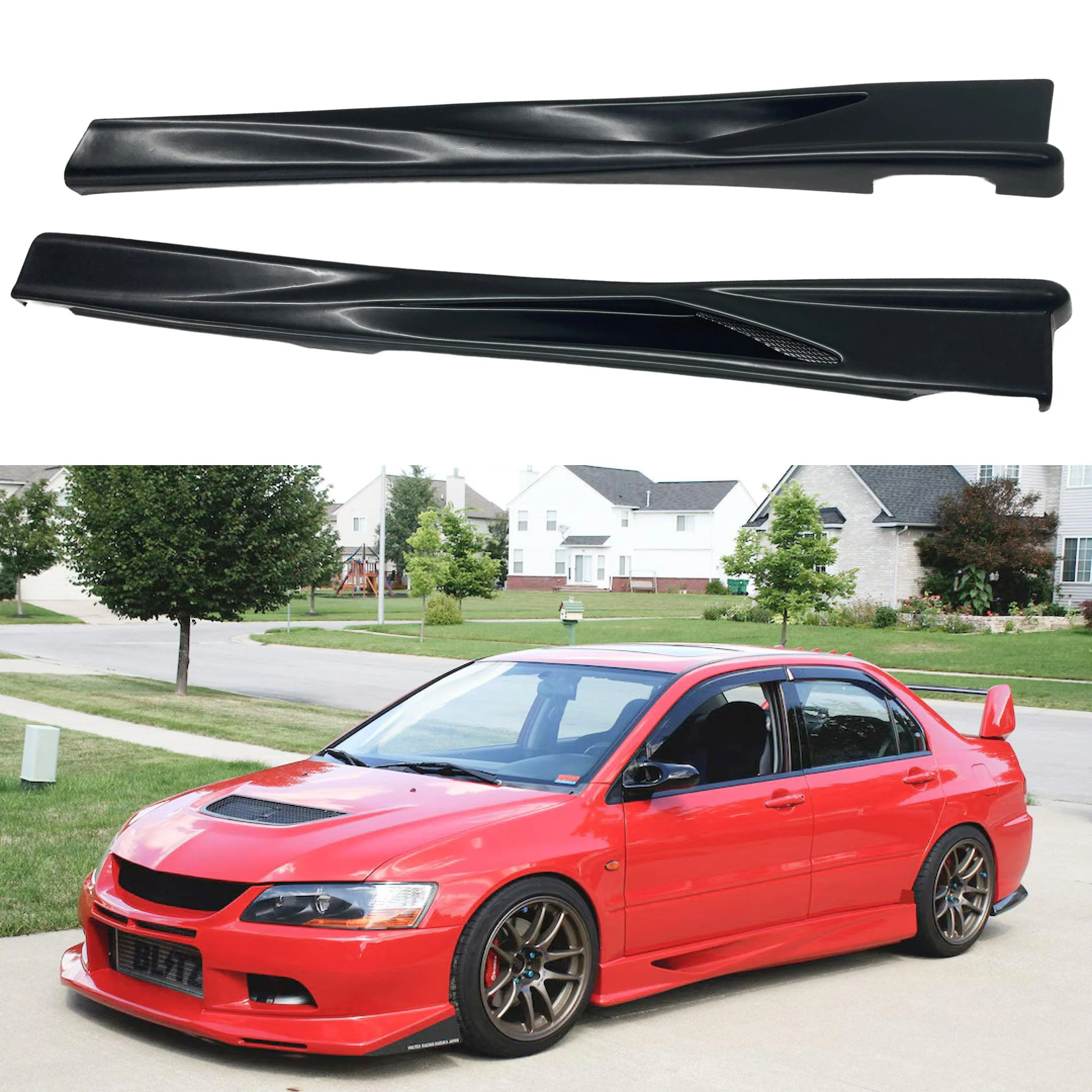 JDM PU Black Side Skirts extension Lips Fits 2001-2007 Mitsubishi Lancer Evolution 7 8 9