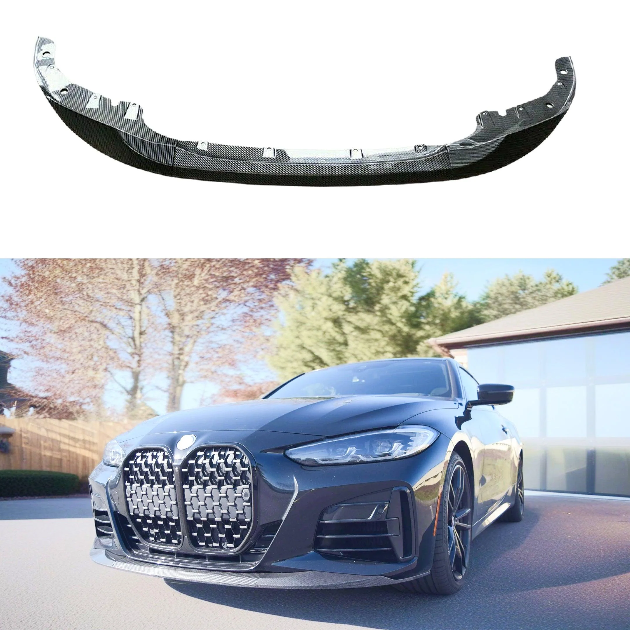 Fits 2021-2024 BMW G22/G23 430i/M440i MP Style Carbon Fiber Print Front Lip Spoiler