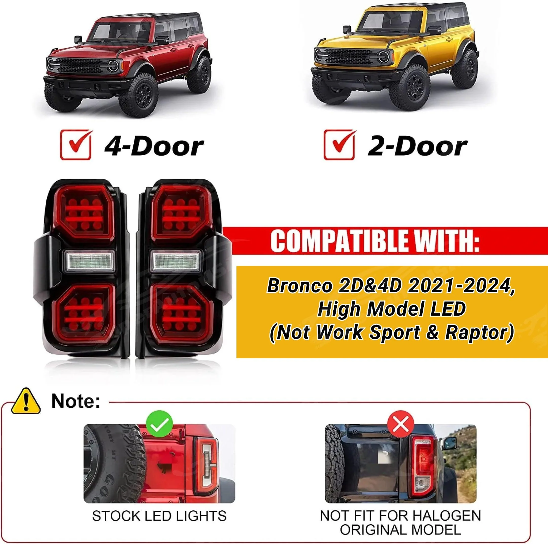 Fits 2021-2024 Ford Bronco Full LED Raptor Style Taillights Sequential Assembly - Image 4