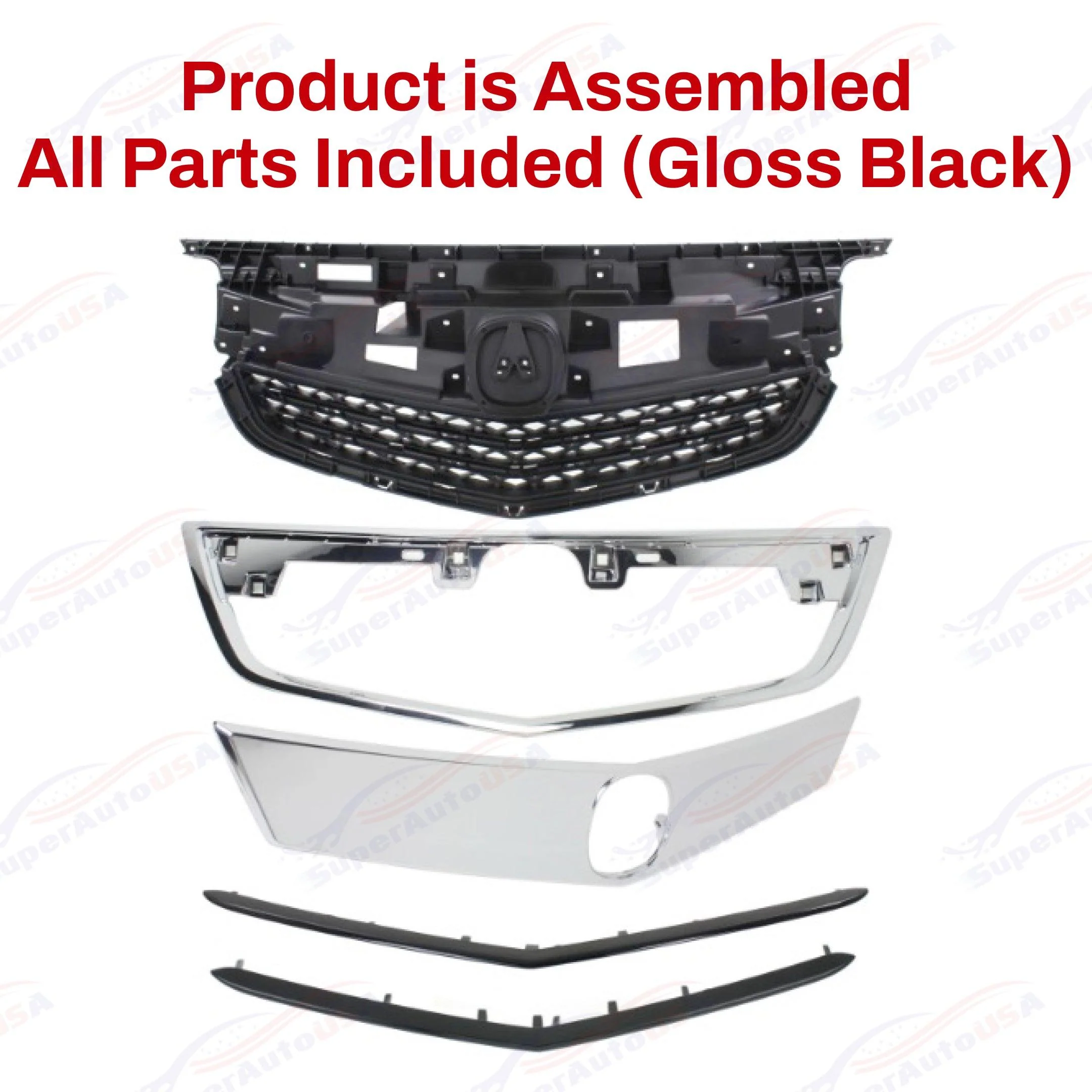 Fits Acura TL 2012-2014 Gloss Black Front Upper Grill/ Grille Assembly Whole Kit - Image 4