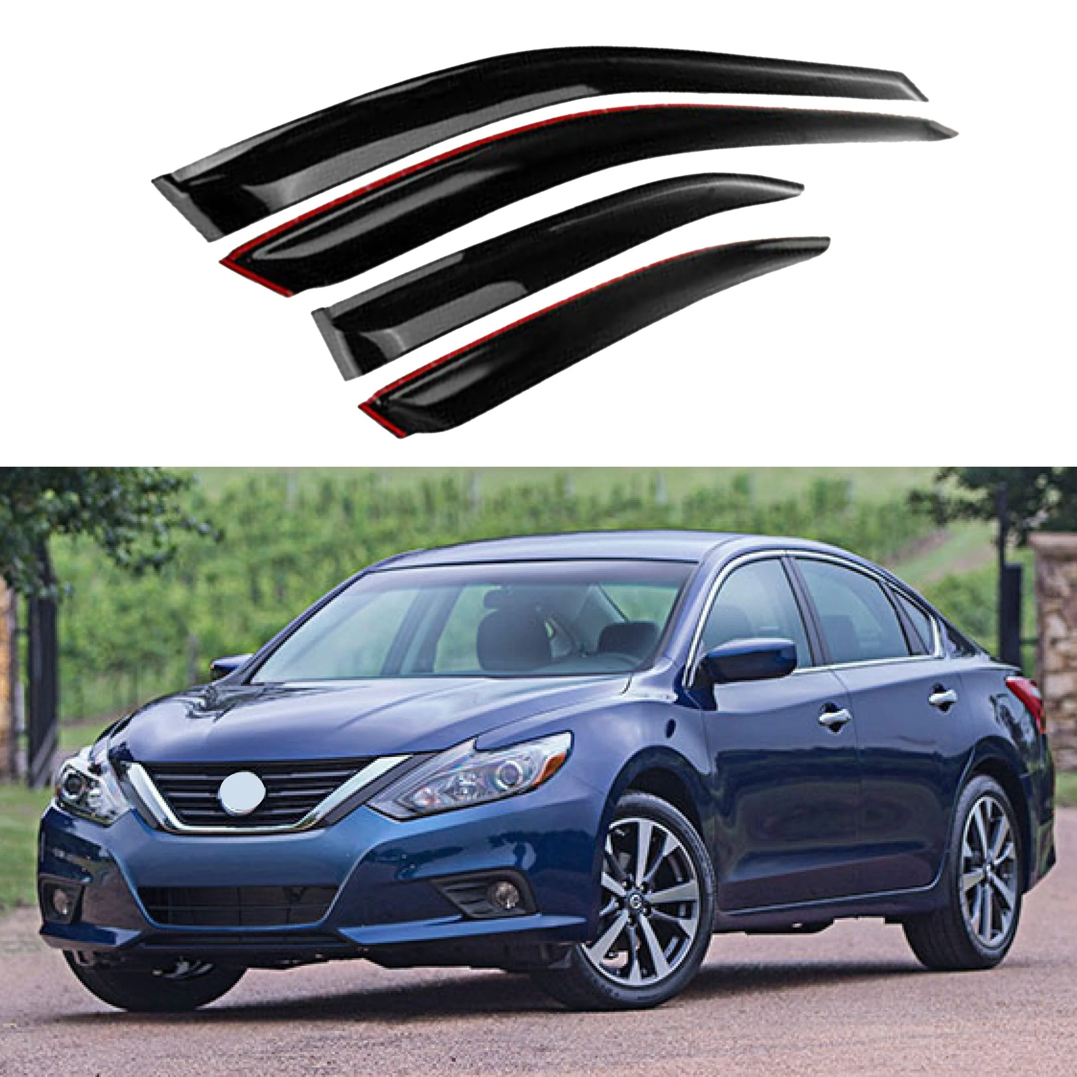 Fit 2013-2018 Nissan Altima Out-Channel Vent Window Visors Rain Sun Wind Guards Shade Deflectors