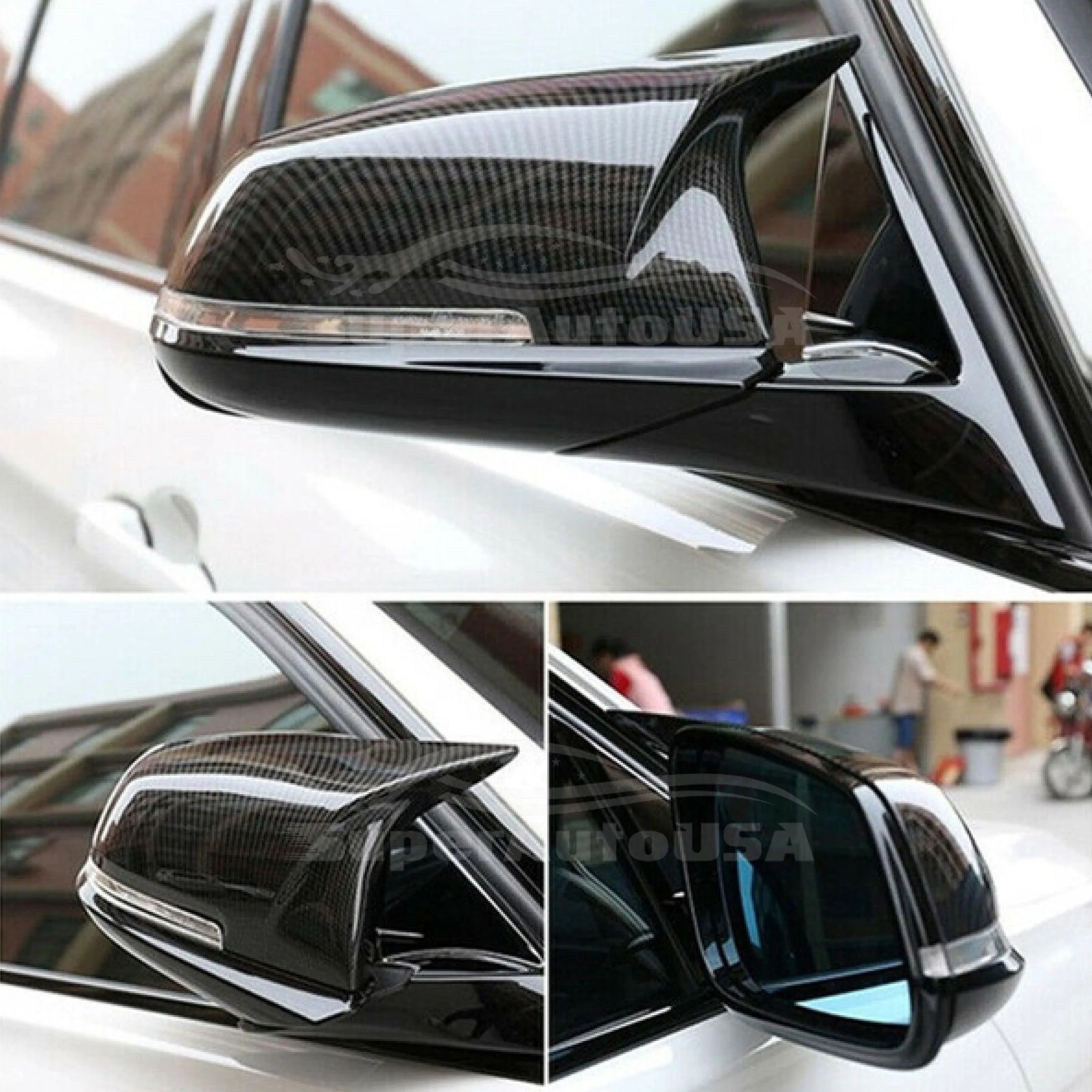 Fits BMW 1/3/4 series M2 Rearview Side Mirror Cover Caps Horn Style (Carbon Fiber Print) - Image 2