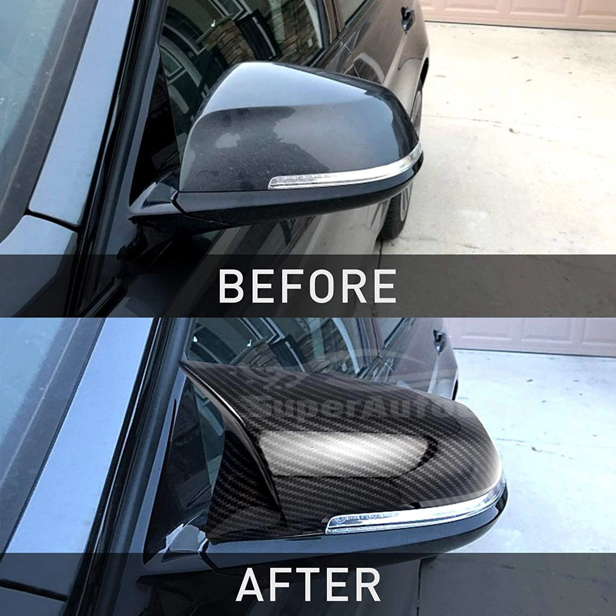Fits BMW 1/3/4 series M2 Rearview Side Mirror Cover Caps Horn Style (Carbon Fiber Print) - Image 3