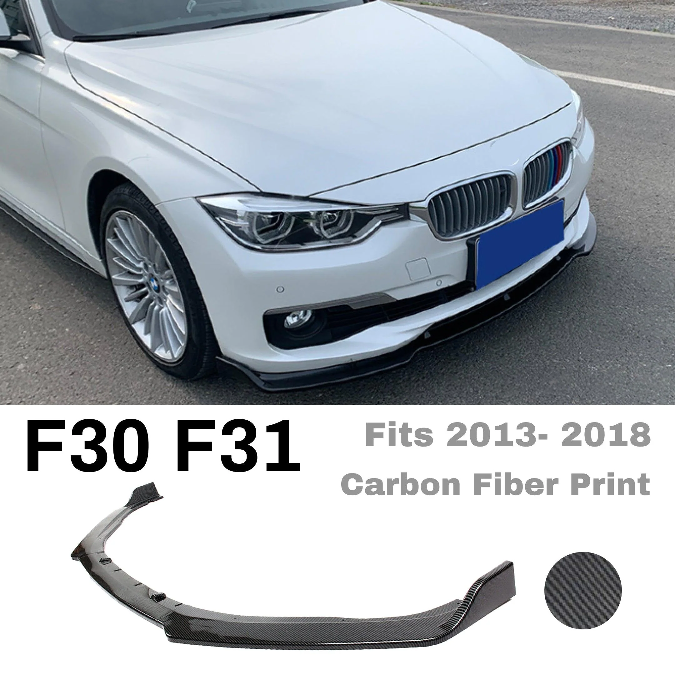 Fits 2013-2018 BMW F30 F31 3 SERIES Sedan Base Front Bumper Lip Spoiler (Carbon Fiber Print) - Image 2