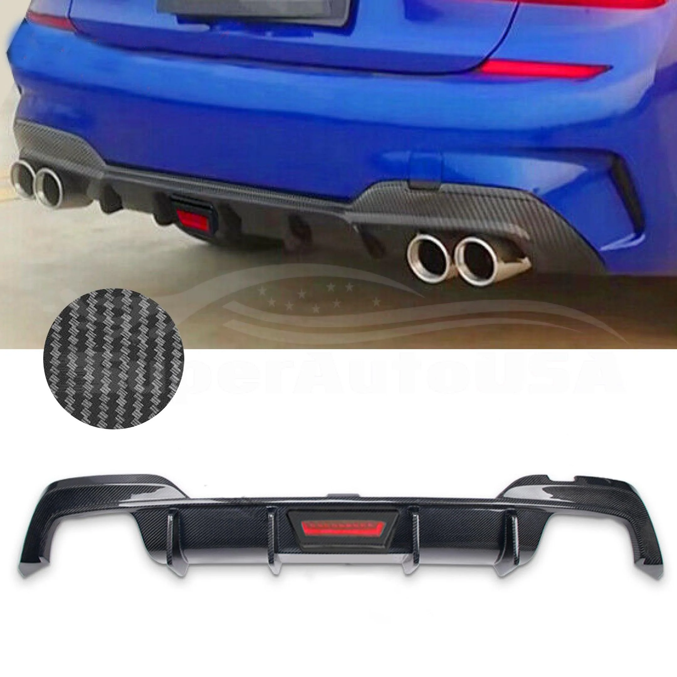 Rear Diffuser w/LED Light- M Sport Fits BMW 3 Series G20 (2019-22) - Image 2
