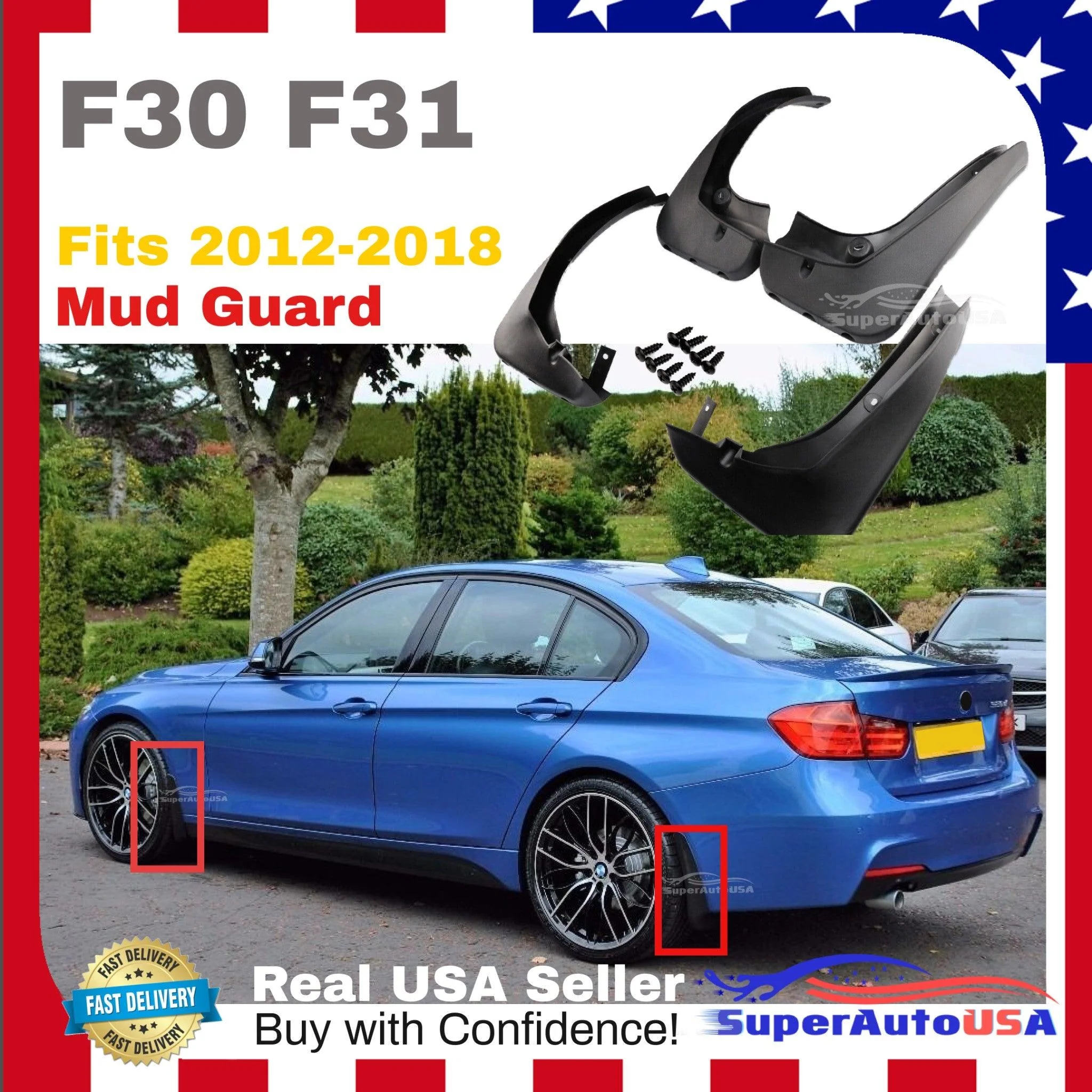 Fit 2012-2018 BMW 3 Series F30 F31 OE Style Splash Guards Mud Guards Mud Flaps - Image 5