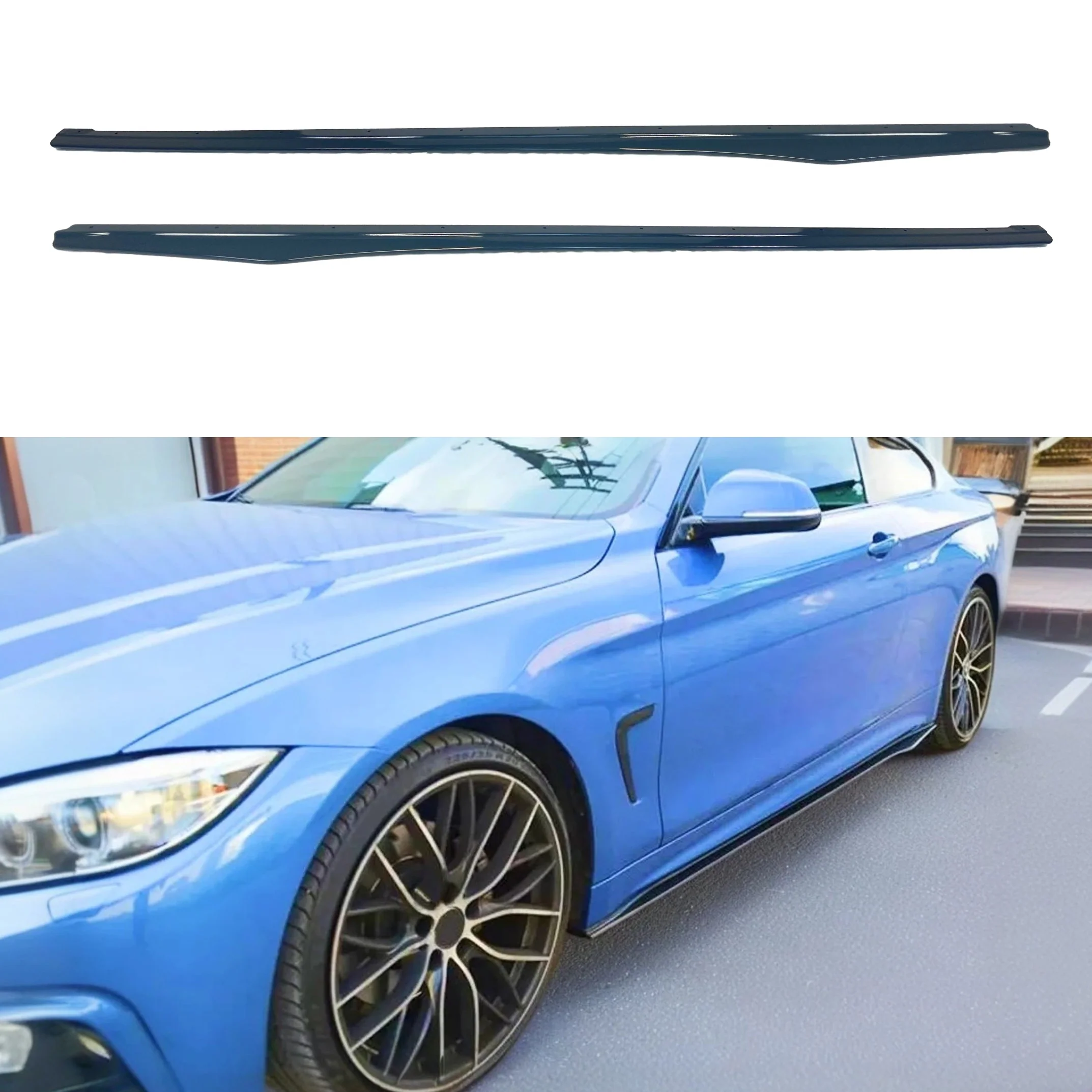 Fits BMW 4 Series F32 F33 F36 2014-2020 M Performance VTEN Gloss Black Side Body Skirts Splitters Under Spoilers Rocker Panel Bottom Extension Lips