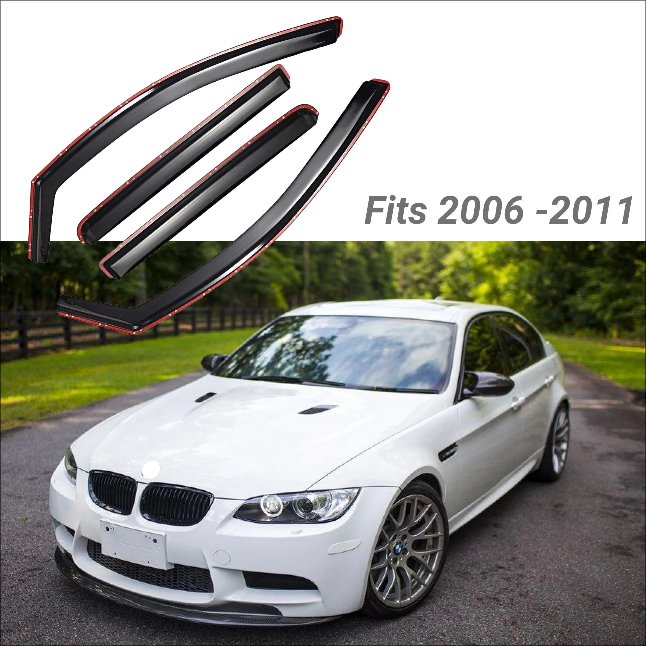 Fit 2006-2011 BMW E90 3 Series In-Channel Vent Window Visors Rain Sun Wind Guards Shade Deflectors - Image 2