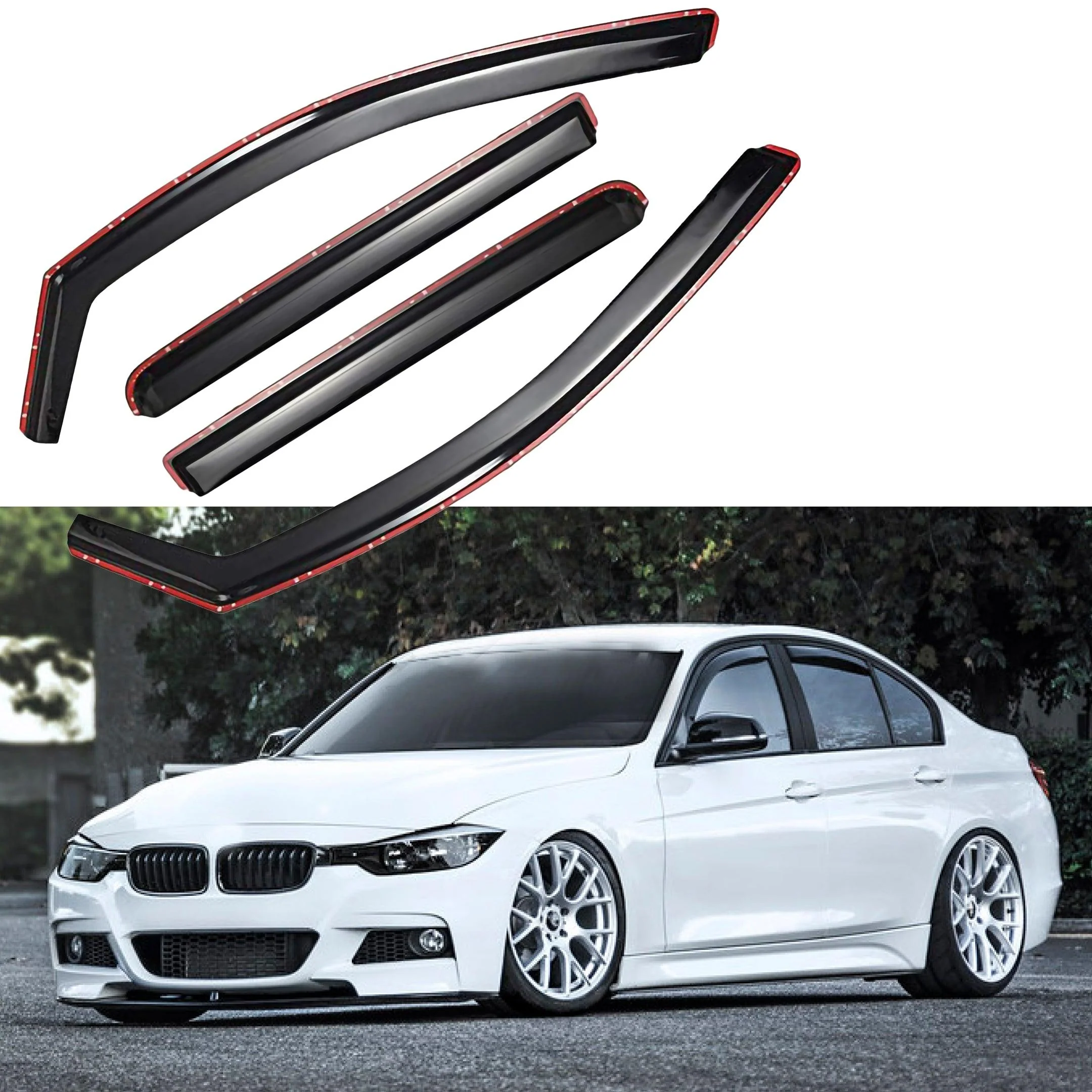 Fit 2012-2018 BMW F30 3 Series In-Channel Vent Window Visors Rain Sun Wind Guards Shade Deflectors