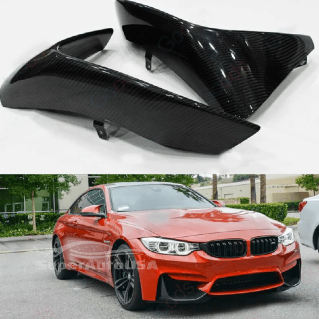 Fits 2015-2020 BMW F80 M3 F82 F83 M4 Front Corner Splitters Molding Trim Cover (Carbon Fiber Print)