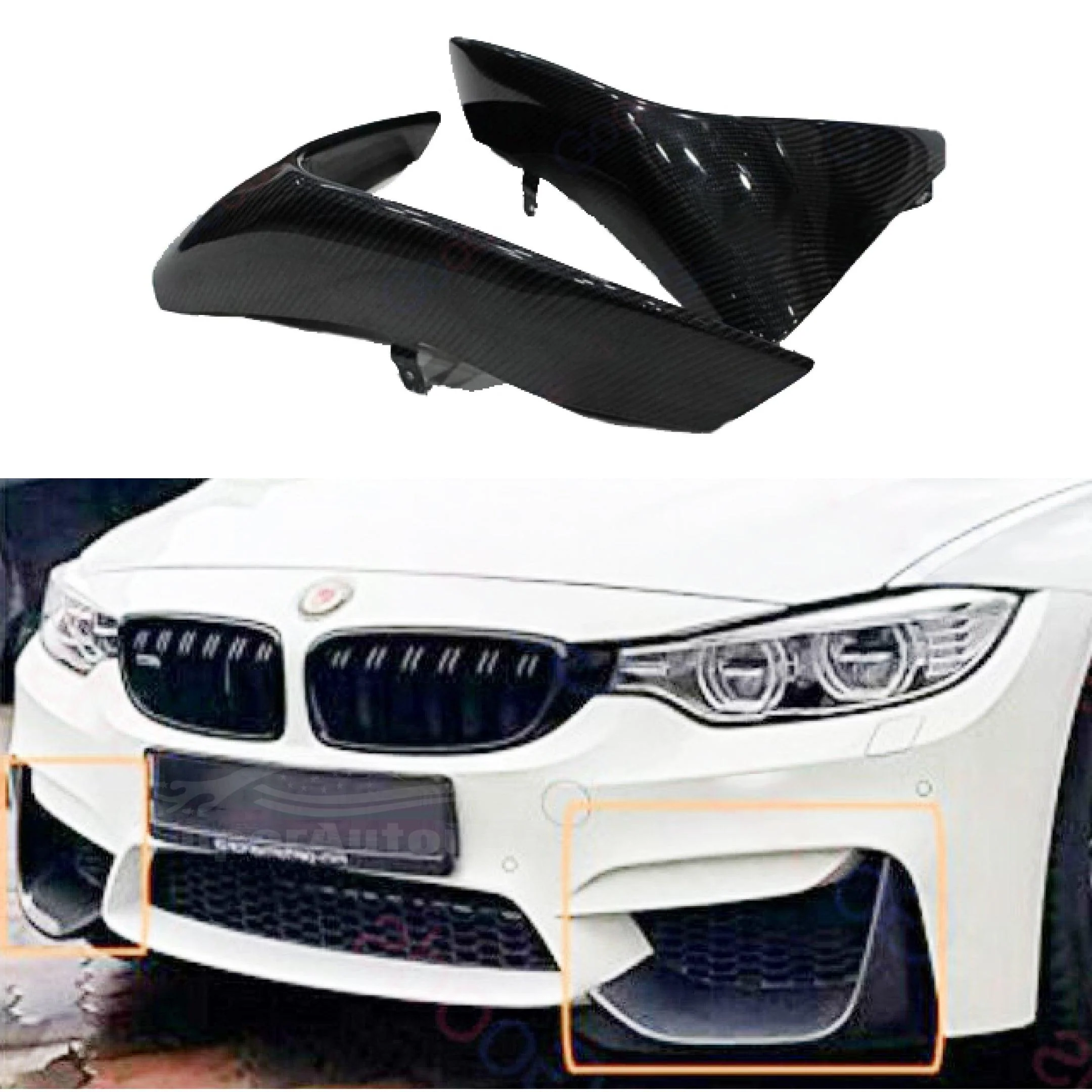 Fits 2015-2020 BMW F80 M3 F82 F83 M4 Front Corner Splitters Molding Trim Cover (Carbon Fiber Print) - Image 2