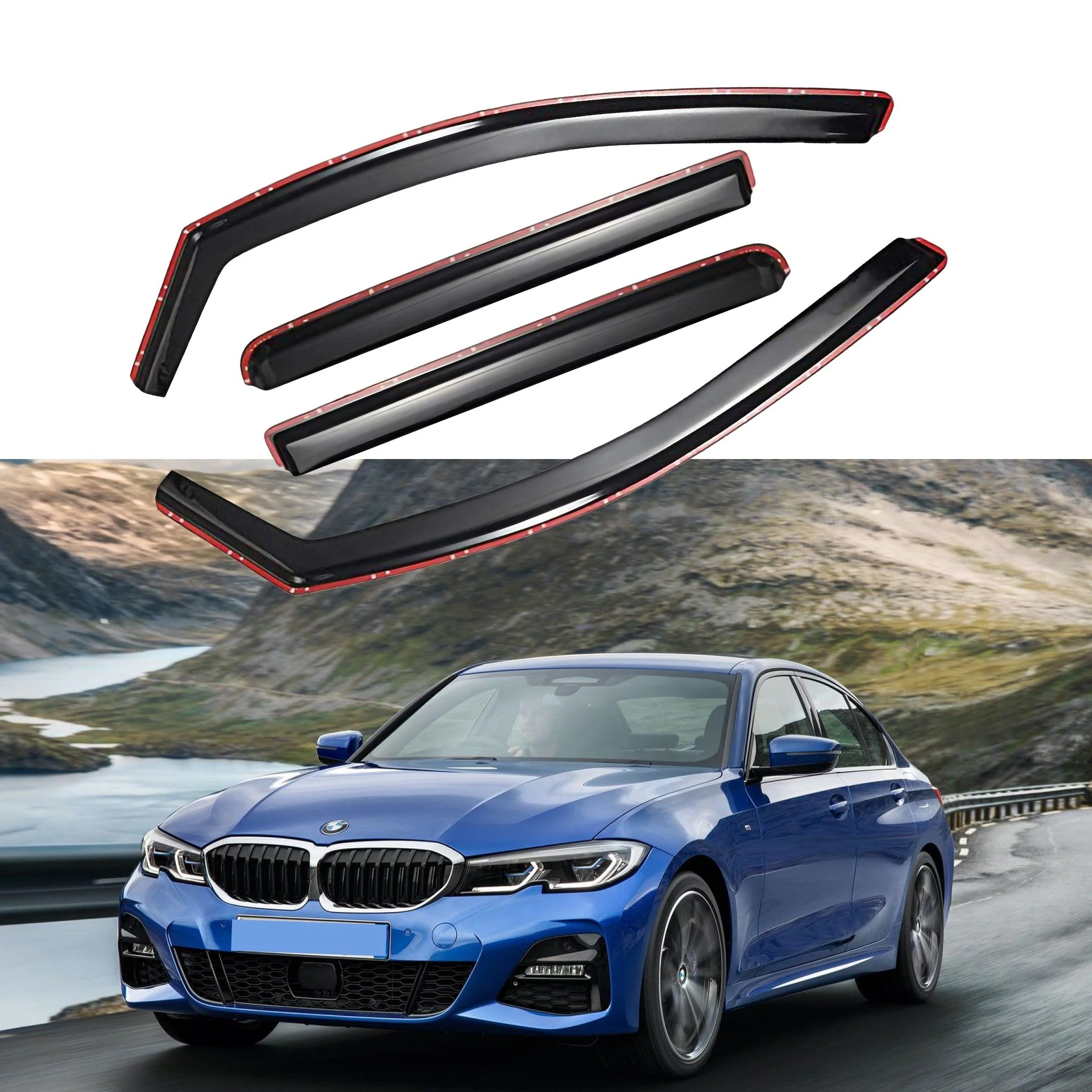 Fit 2019-2022 BMW G20 3 Series In-Channel Vent Window Visors Rain Sun Wind Guards Shade Deflectors