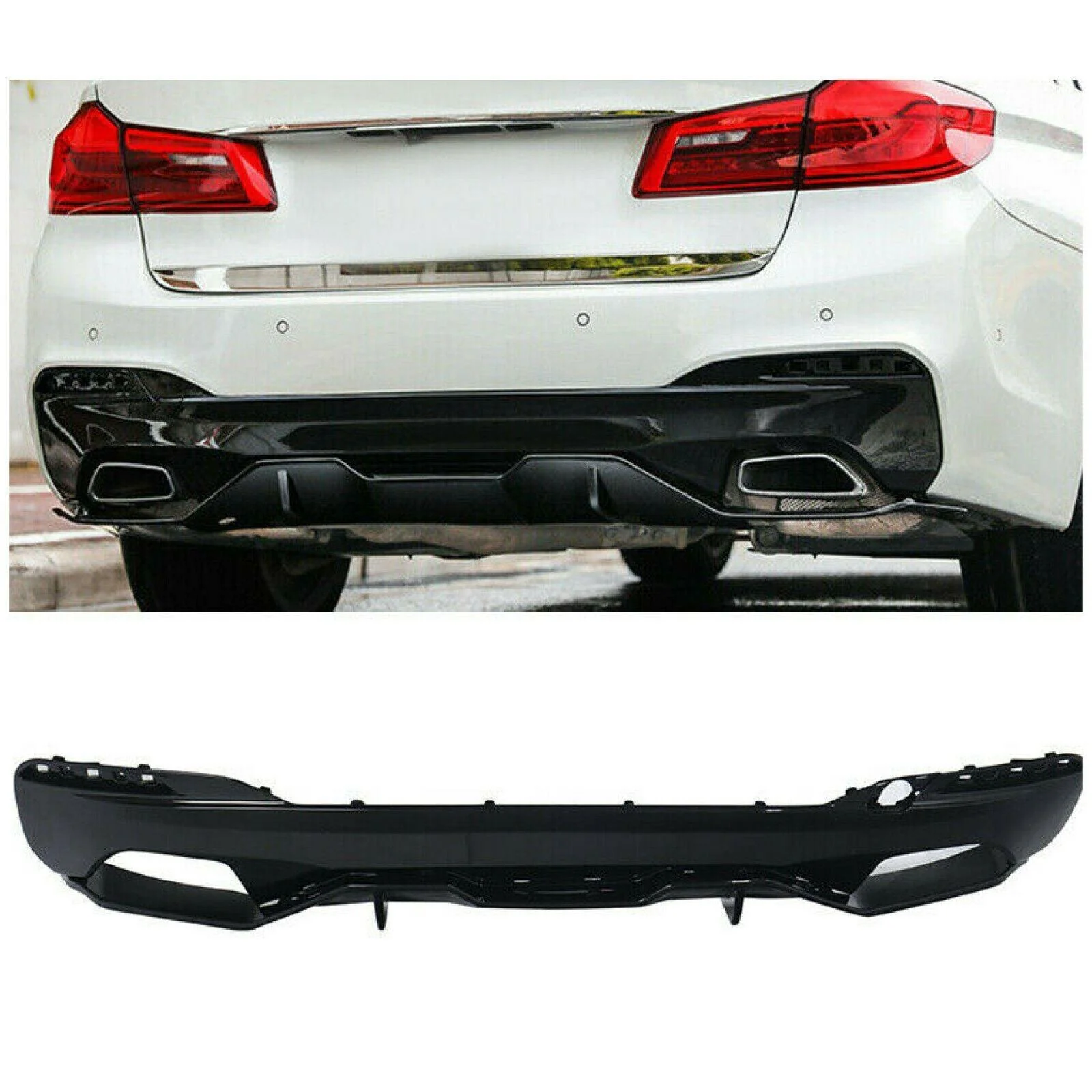Fits 2017-2022 BMW G30 540i/550i/M550i M Sport Style Rear Bumper Diffuser Spoiler (Gloss Black)