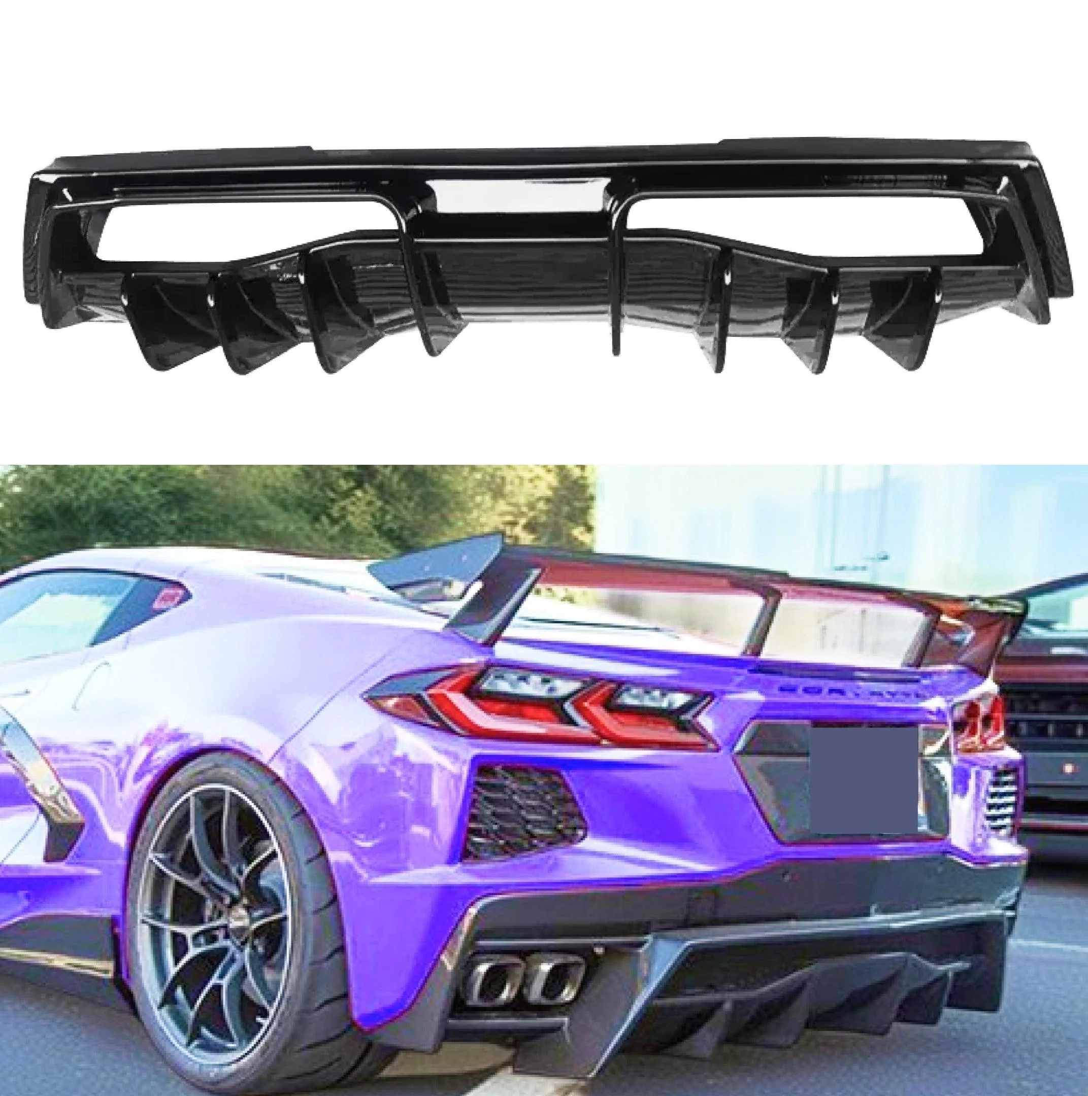 2020+ Chevrolet Corvette C8 Stingray - Shark Fin Style Rear Diffuser - Gloss Black